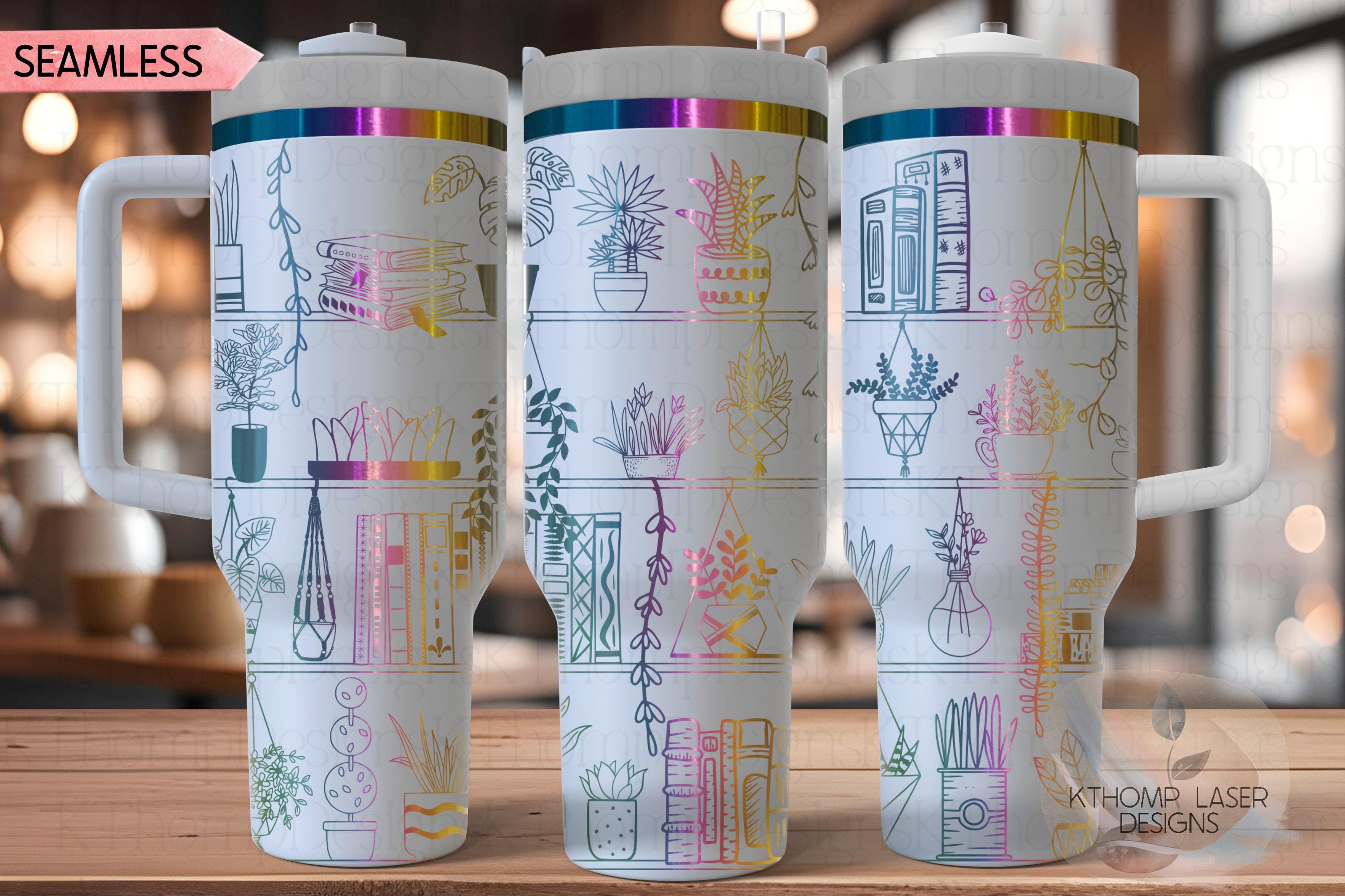Plants and Books Plant Shelves Tumbler Wrap SVG | 40oz Laser Engraving File | Rotary Engrave Digital Design | Floral SVG Design