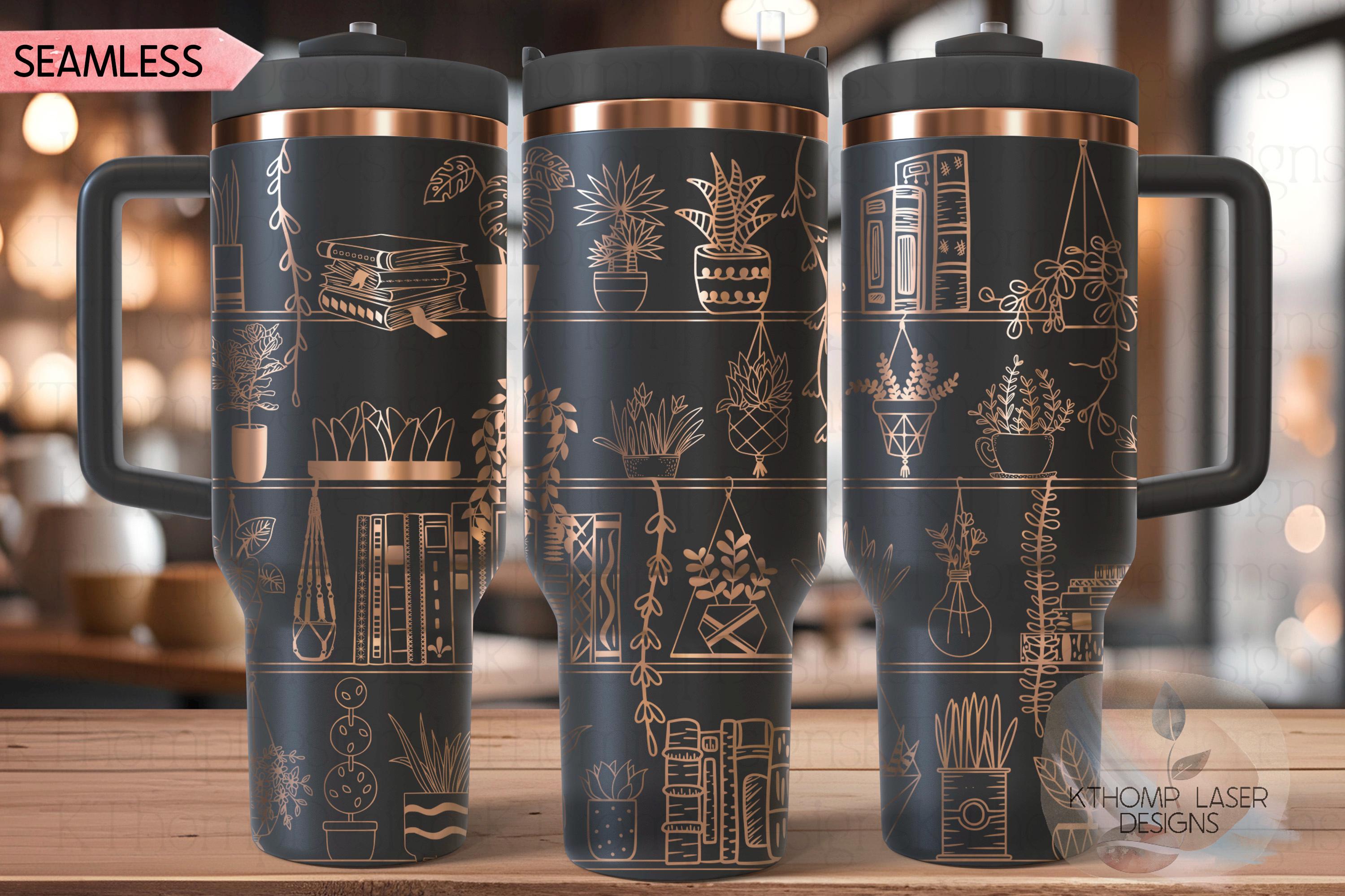 Plants and Books Plant Shelves Tumbler Wrap SVG | 40oz Laser Engraving File | Rotary Engrave Digital Design | Floral SVG Design