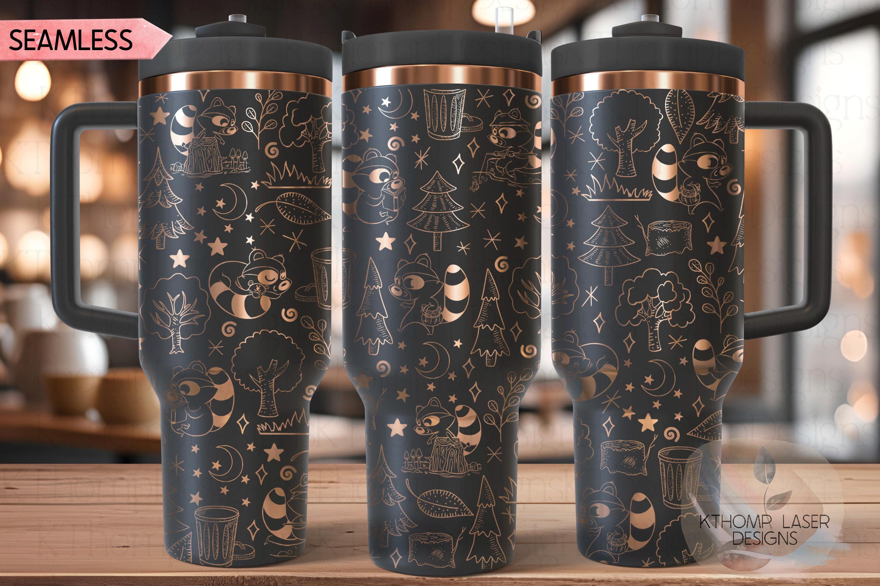 Raccoon Doodles Tumbler Wrap SVG | 40oz Laser Engraving File | Rotary Ready Digital Design | Exotic Animal SVG