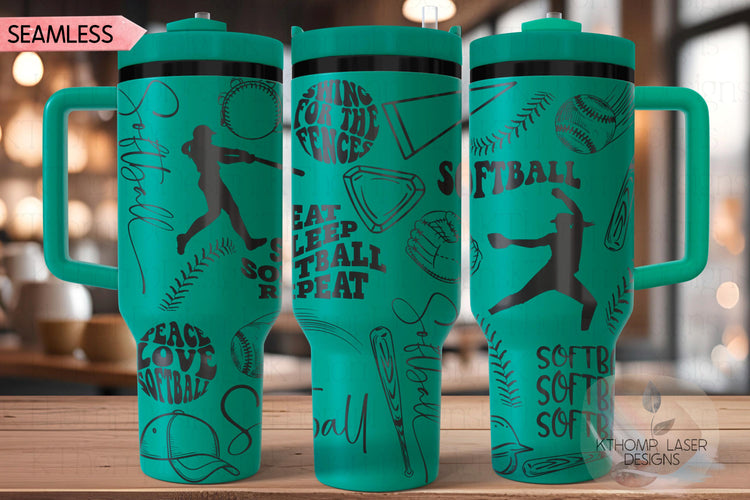 Softball Sports Tumbler Wrap SVG | 40oz Laser Engraving File | Rotary Ready Digital Design | Sports Fan SVG