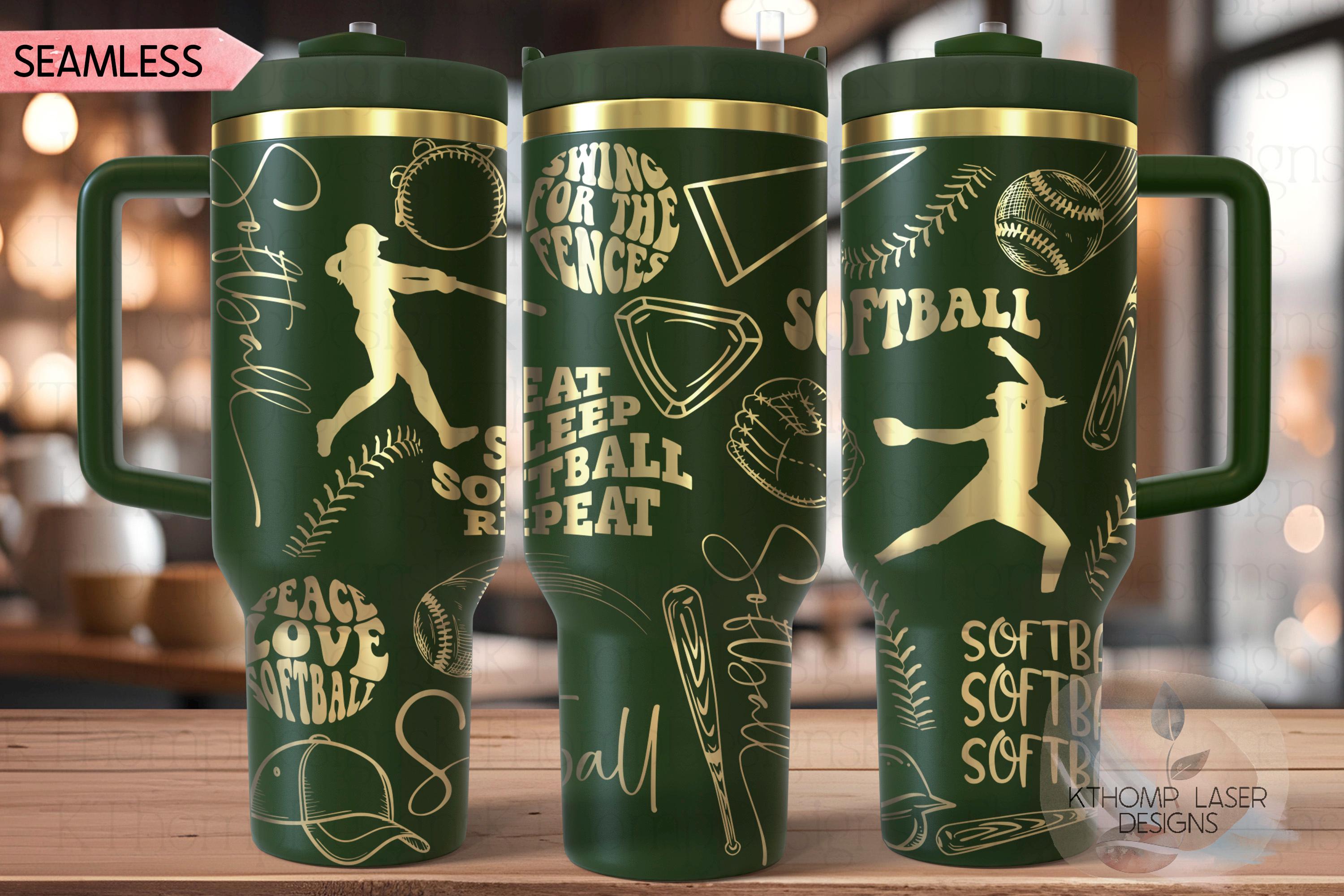 Softball Sports Tumbler Wrap SVG | 40oz Laser Engraving File | Rotary Ready Digital Design | Sports Fan SVG