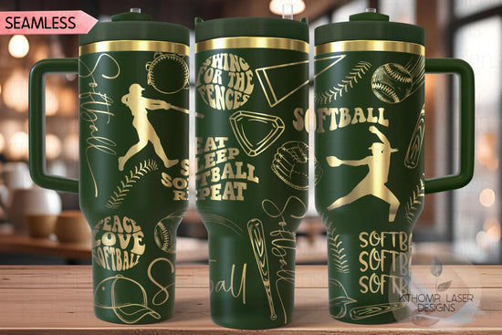 Softball Sports Tumbler Wrap SVG | 40oz Laser Engraving File | Rotary Ready Digital Design | Sports Fan SVG