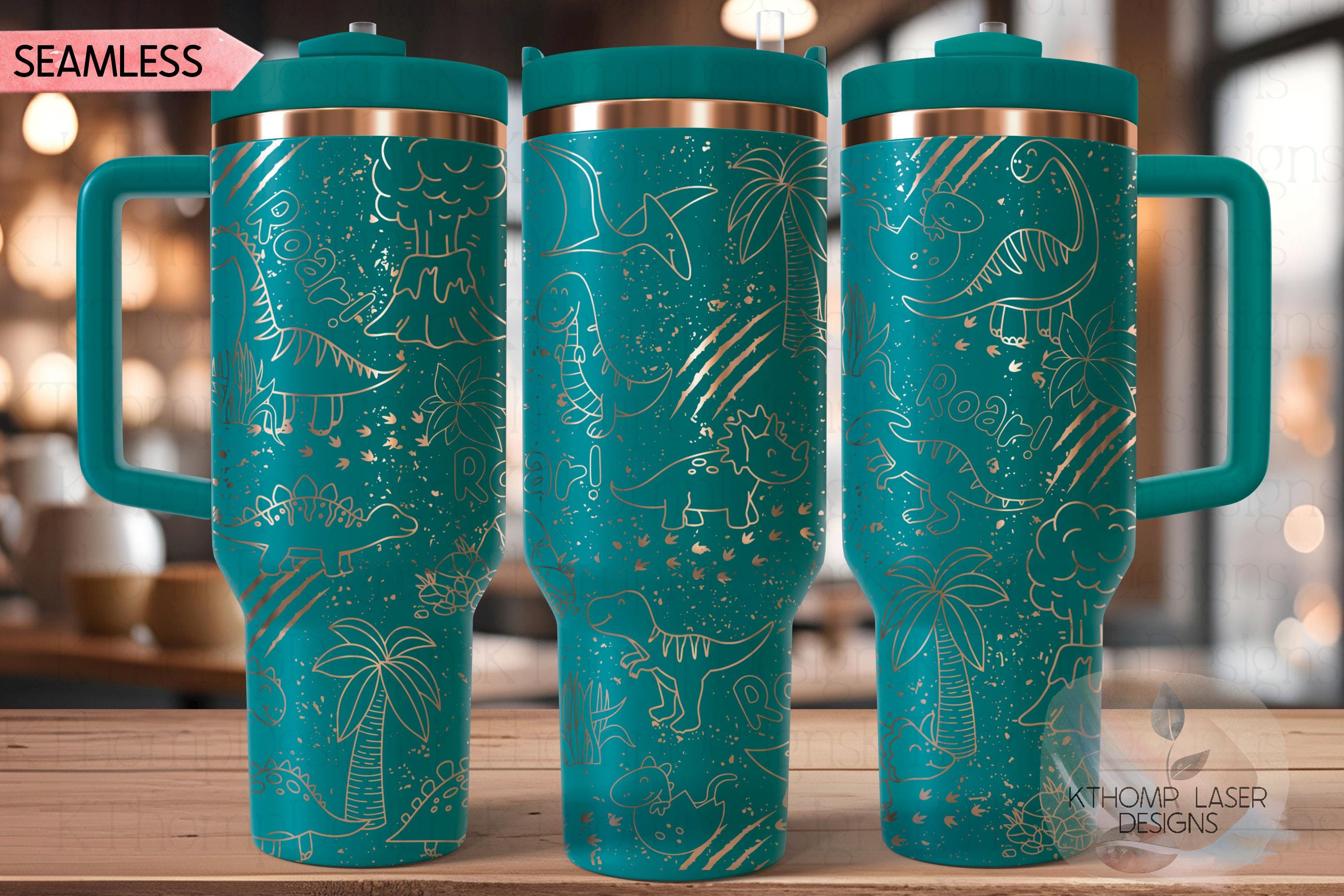 Dinosaur Doodles Distressed Tumbler Wrap SVG | 40oz Laser Engraving File | Rotary Ready Digital Design | Fantasy Magic SVG
