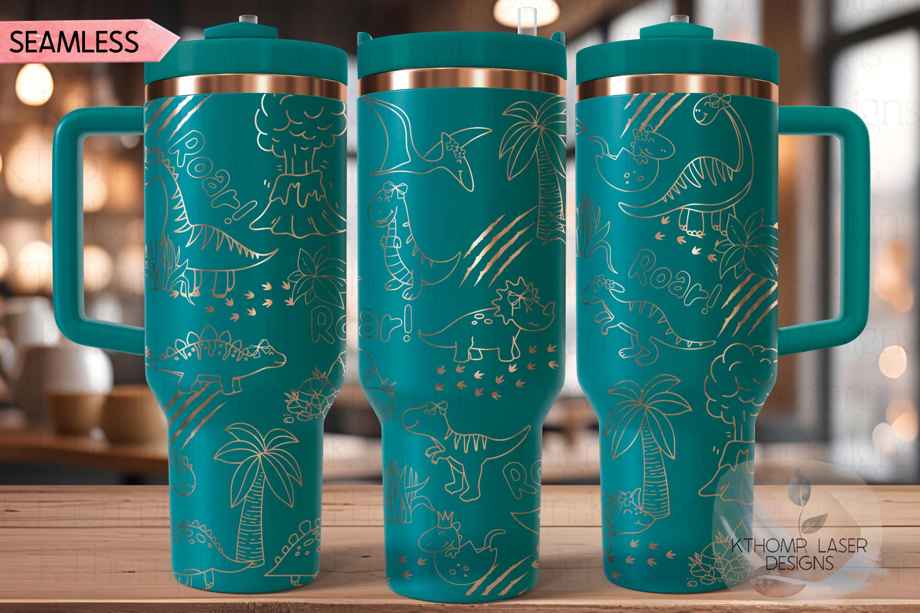 Dinosaur Doodles Coquette Bows Cute Dinos Tumbler Wrap SVG | 40oz Laser Engraving File | Rotary Ready Digital Design | Fantasy Magic SVG