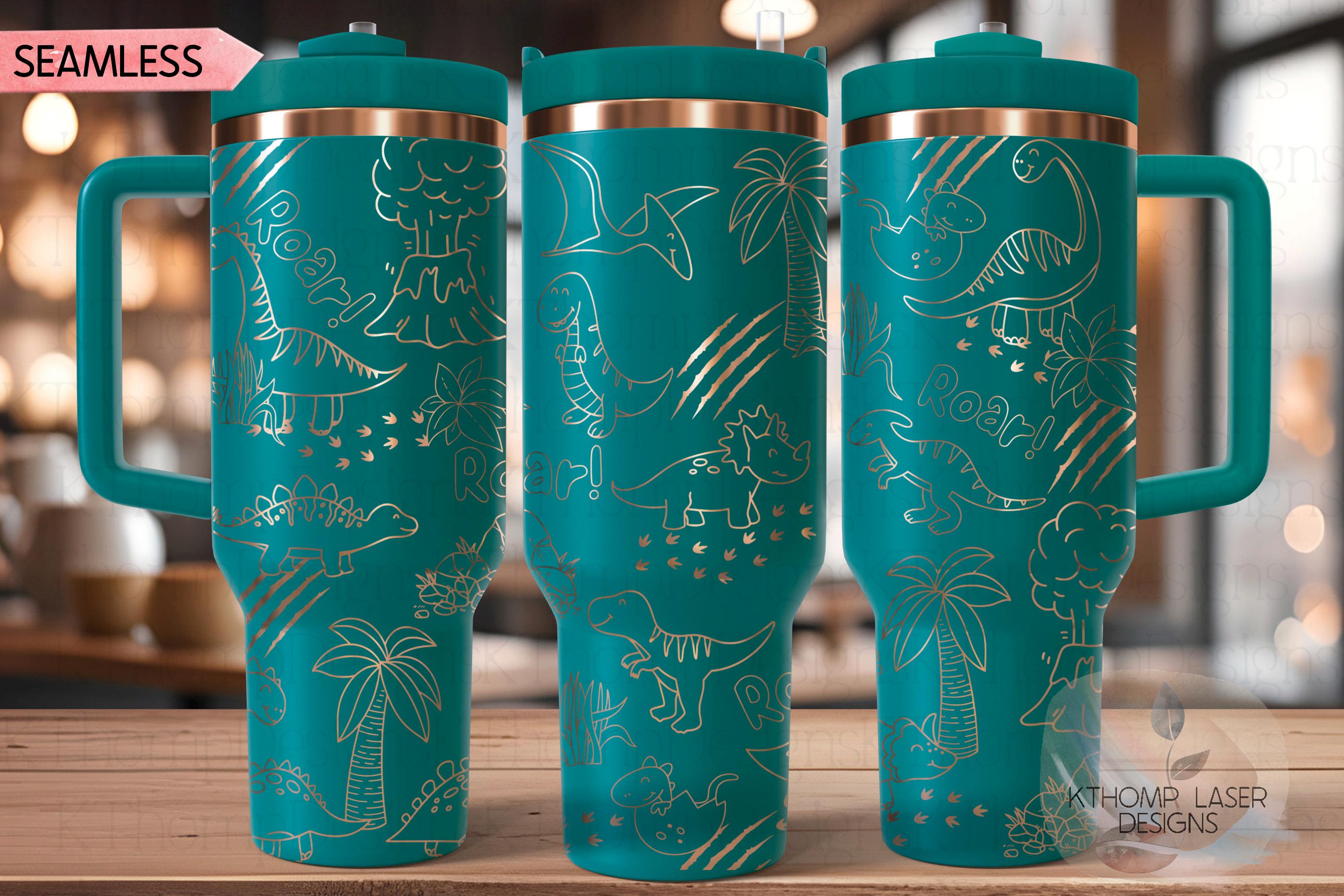Dinosaur Doodles Cute Dinos Tumbler Wrap SVG | 40oz Laser Engraving File | Rotary Ready Digital Design | Fantasy Magic SVG