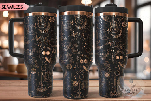 Country Music Doodles Tumbler Wrap SVG | 40oz Laser Engraving File | Rotary Ready Digital Design | Western Farm SVG