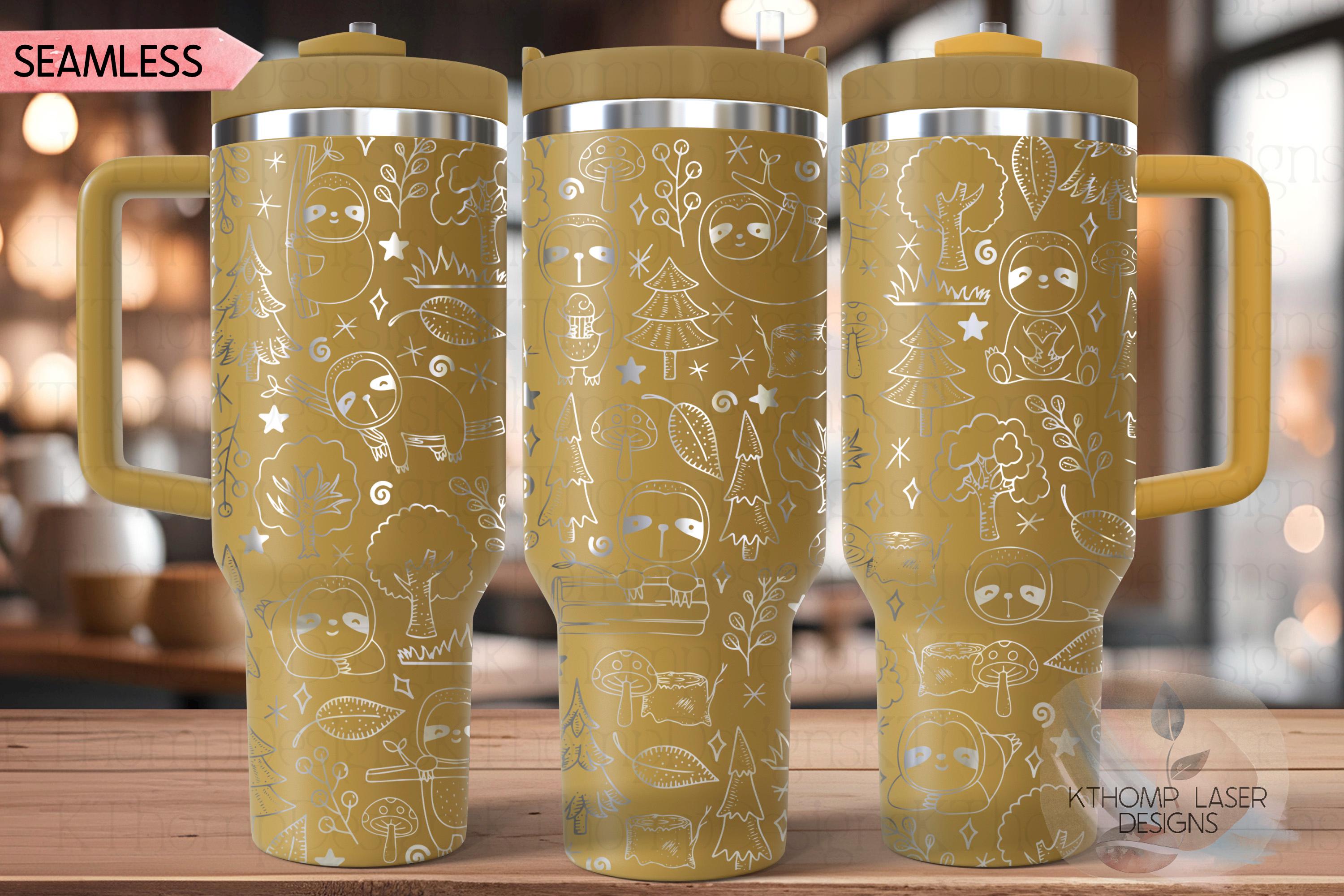 Cute Sloths Tumbler Wrap SVG | 40oz Laser Engraving File | Rotary Ready Digital Design | Jungle Theme SVG
