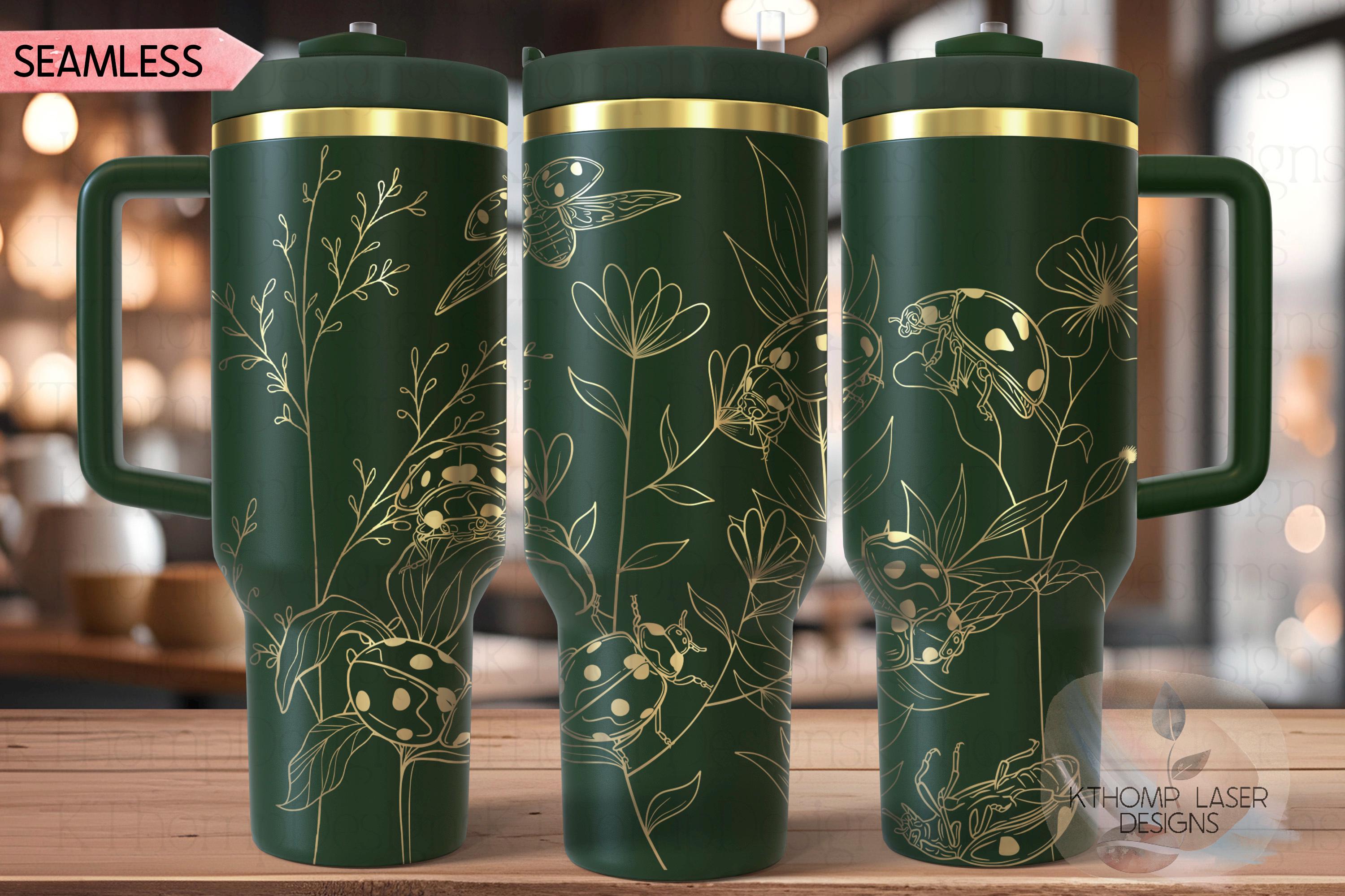 Ladybugs Tumbler Wrap SVG | 40oz Laser Engraving File | Rotary Ready Digital Design | Jungle Theme SVG