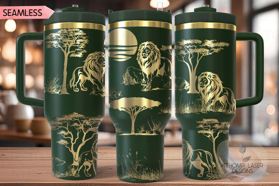 Lions Safari Tumbler Wrap SVG | 40oz Laser Engraving File | Rotary Ready Digital Design | Jungle Theme SVG