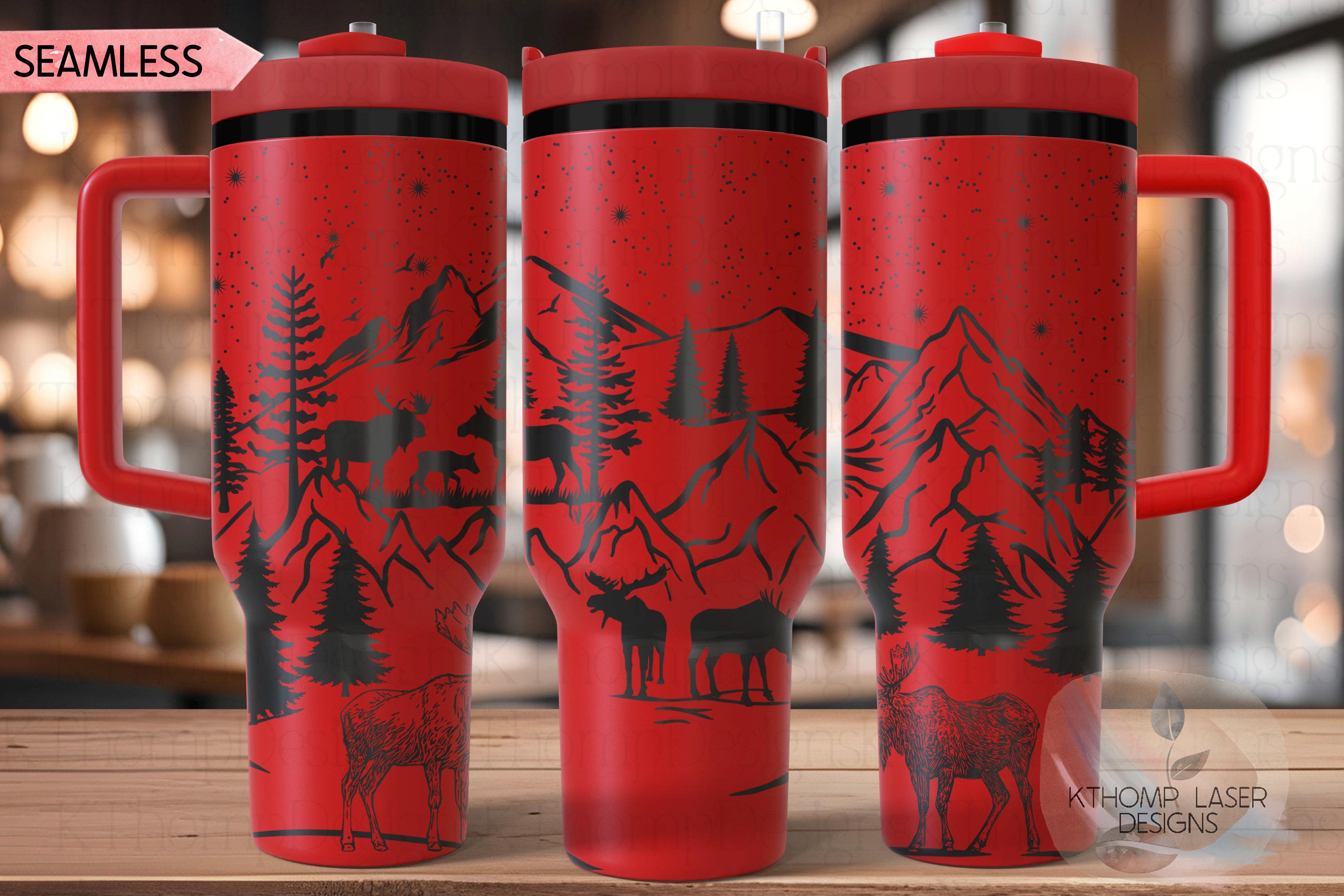 Moose Mountains Nature Tumbler Wrap SVG | 40oz Laser Engraving File | Rotary Ready Digital Design | Exotic Animal SVG