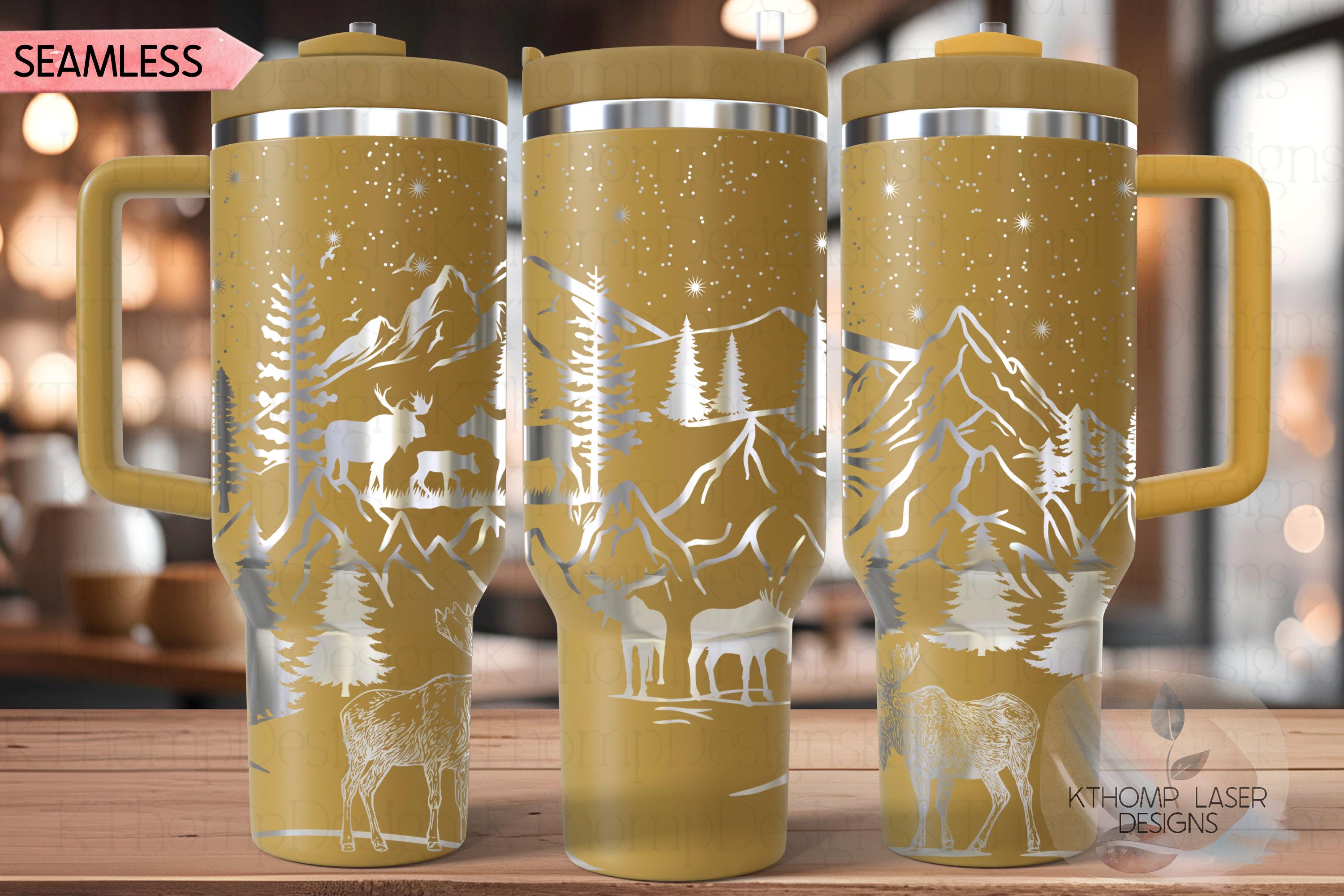 Moose Mountains Nature Tumbler Wrap SVG | 40oz Laser Engraving File | Rotary Ready Digital Design | Exotic Animal SVG