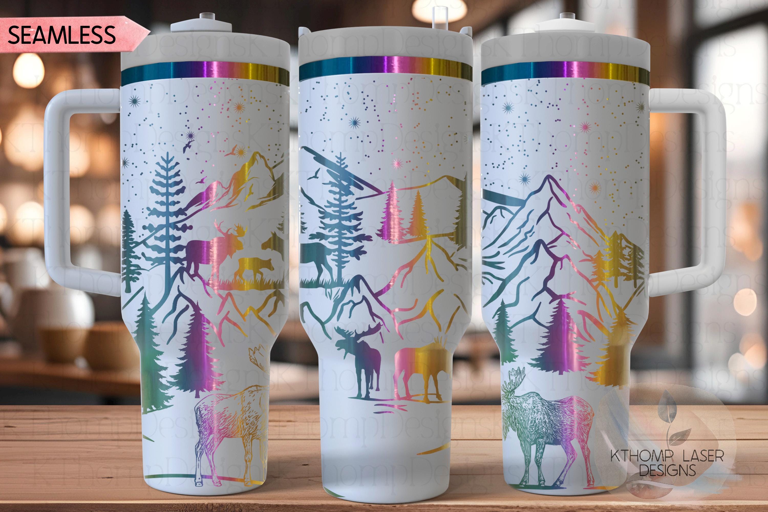 Moose Mountains Nature Tumbler Wrap SVG | 40oz Laser Engraving File | Rotary Ready Digital Design | Exotic Animal SVG
