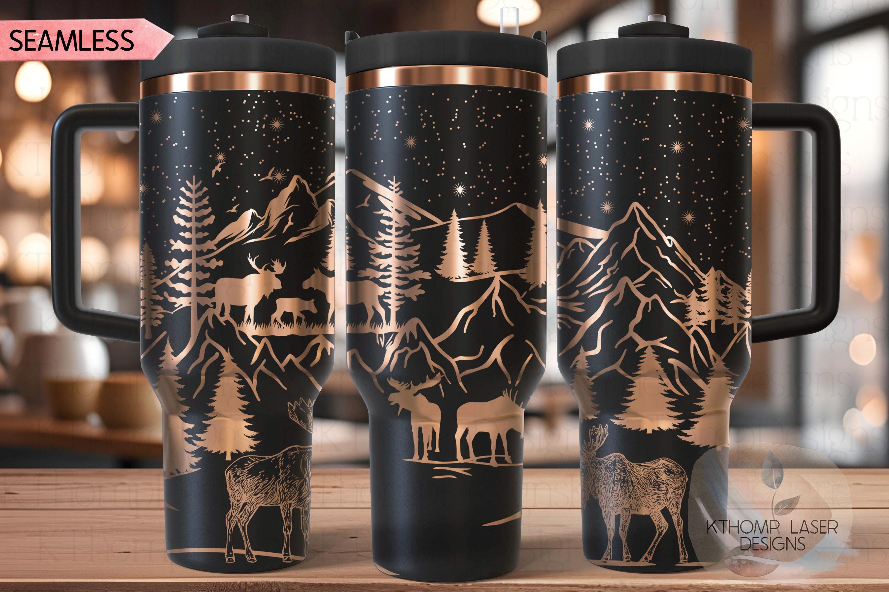 Moose Mountains Nature Tumbler Wrap SVG | 40oz Laser Engraving File | Rotary Ready Digital Design | Exotic Animal SVG