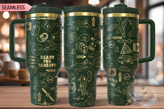 Pilot Travel Airline Captain Tumbler Wrap SVG | 40oz Laser Engraving File | Rotary Ready Digital Design | Career Gift SVG