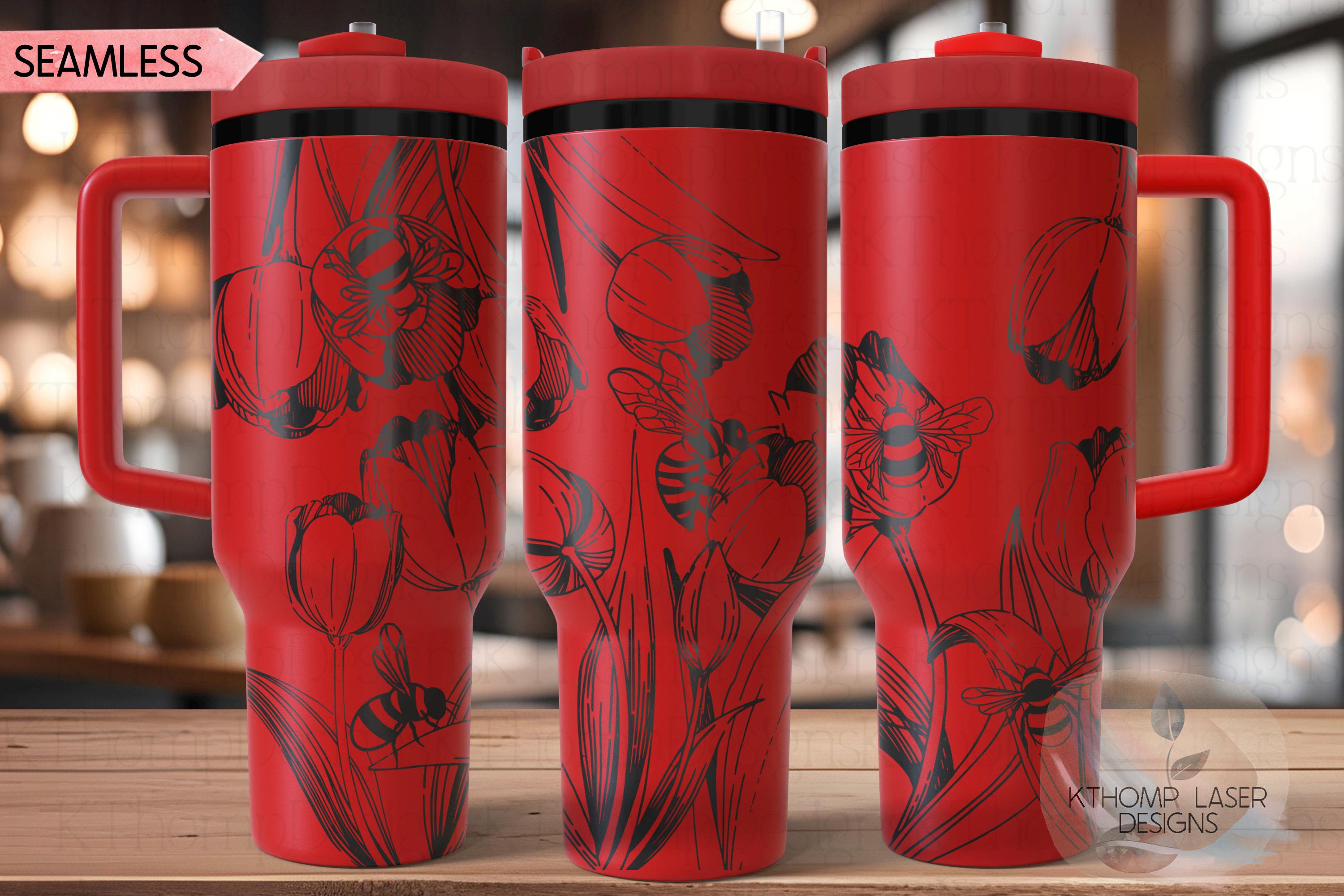 Tulips and Honey Bees Tumbler Wrap SVG | 40oz Laser Engraving File | Rotary Engrave Digital Design | Floral SVG Design