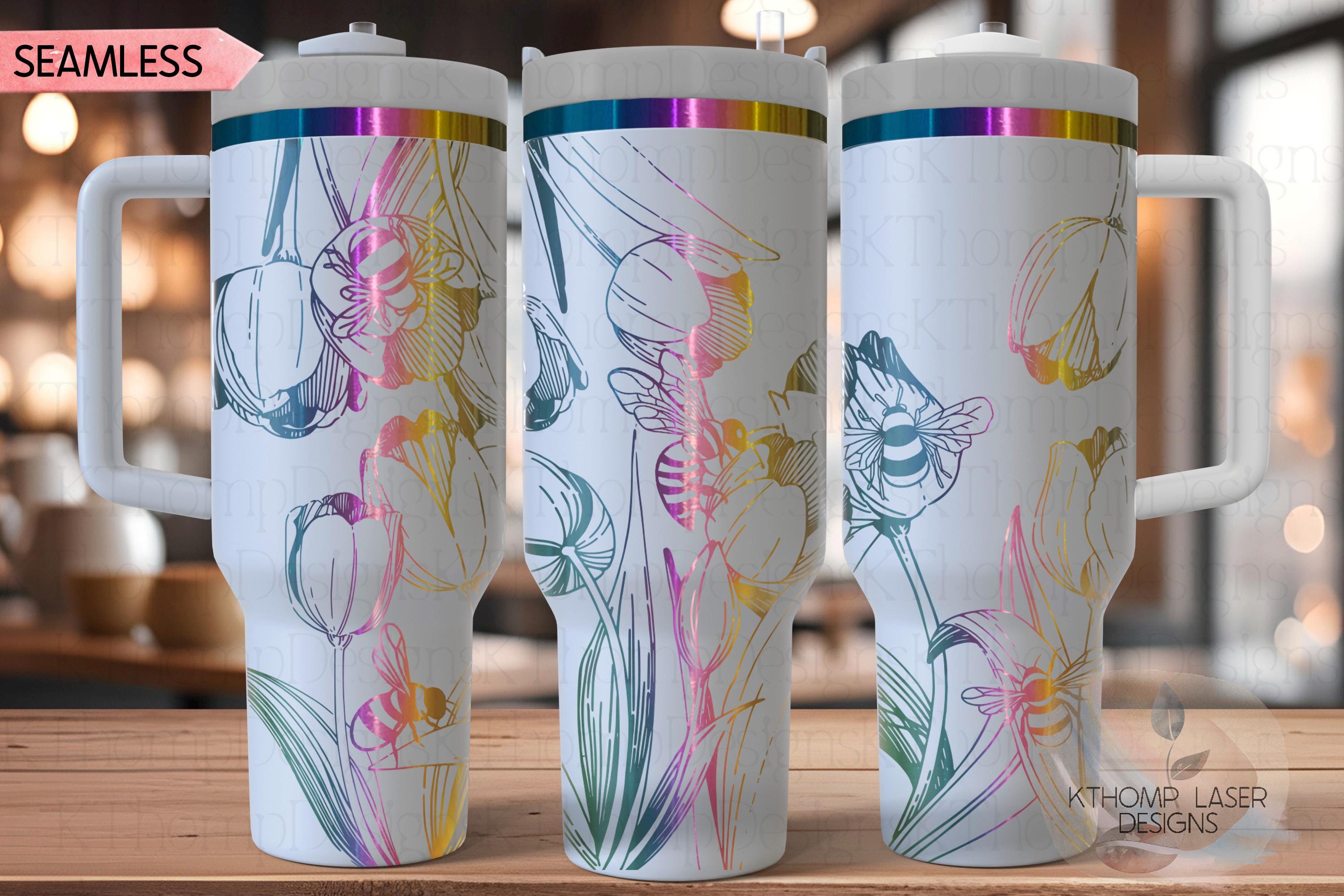 Tulips and Honey Bees Tumbler Wrap SVG | 40oz Laser Engraving File | Rotary Engrave Digital Design | Floral SVG Design