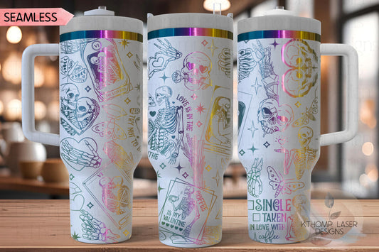 Valentine Skeletons Dead Inside Lovers Holiday Tumbler Wrap SVG | 40oz Laser Engraving File | Rotary Ready Digital Design | Seasonal SVG
