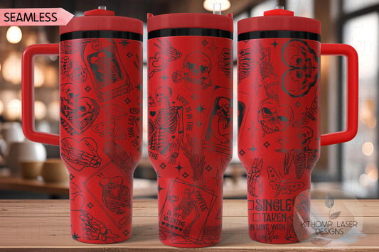 Valentine Skeletons Dead Inside Lovers Holiday Tumbler Wrap SVG | 40oz Laser Engraving File | Rotary Ready Digital Design | Seasonal SVG