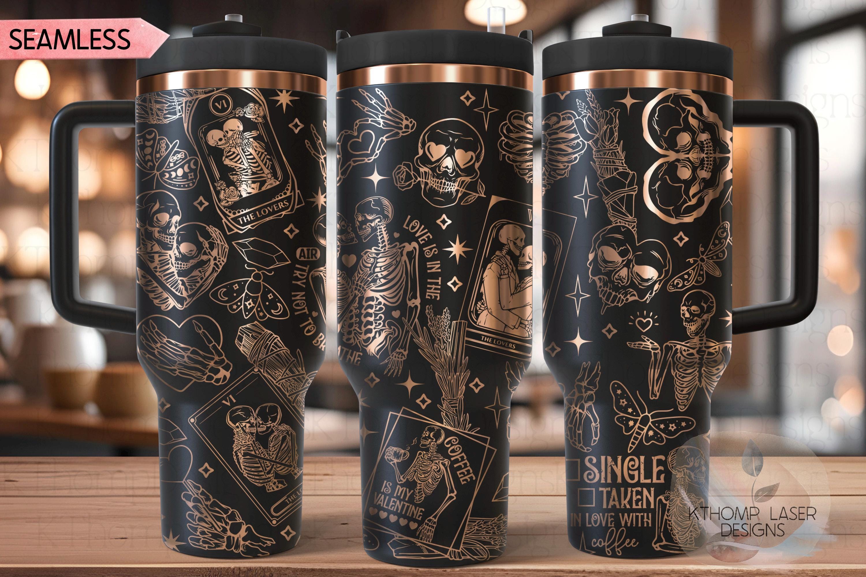 Valentine Skeletons Dead Inside Lovers Holiday Tumbler Wrap SVG | 40oz Laser Engraving File | Rotary Ready Digital Design | Seasonal SVG