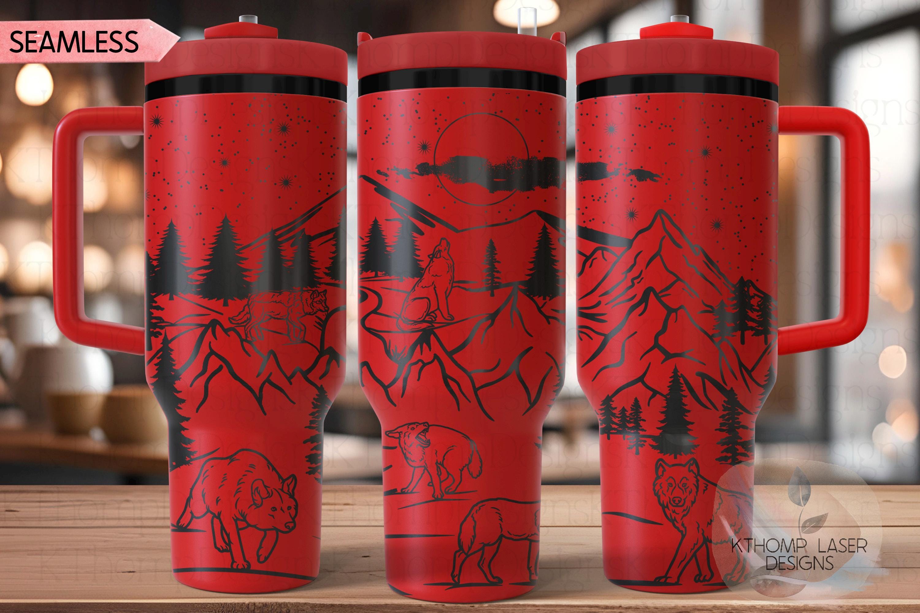 Wolves Mountain Scene Tumbler Wrap SVG | 40oz Laser Engraving File | Rotary Ready Digital Design | Exotic Animal SVG