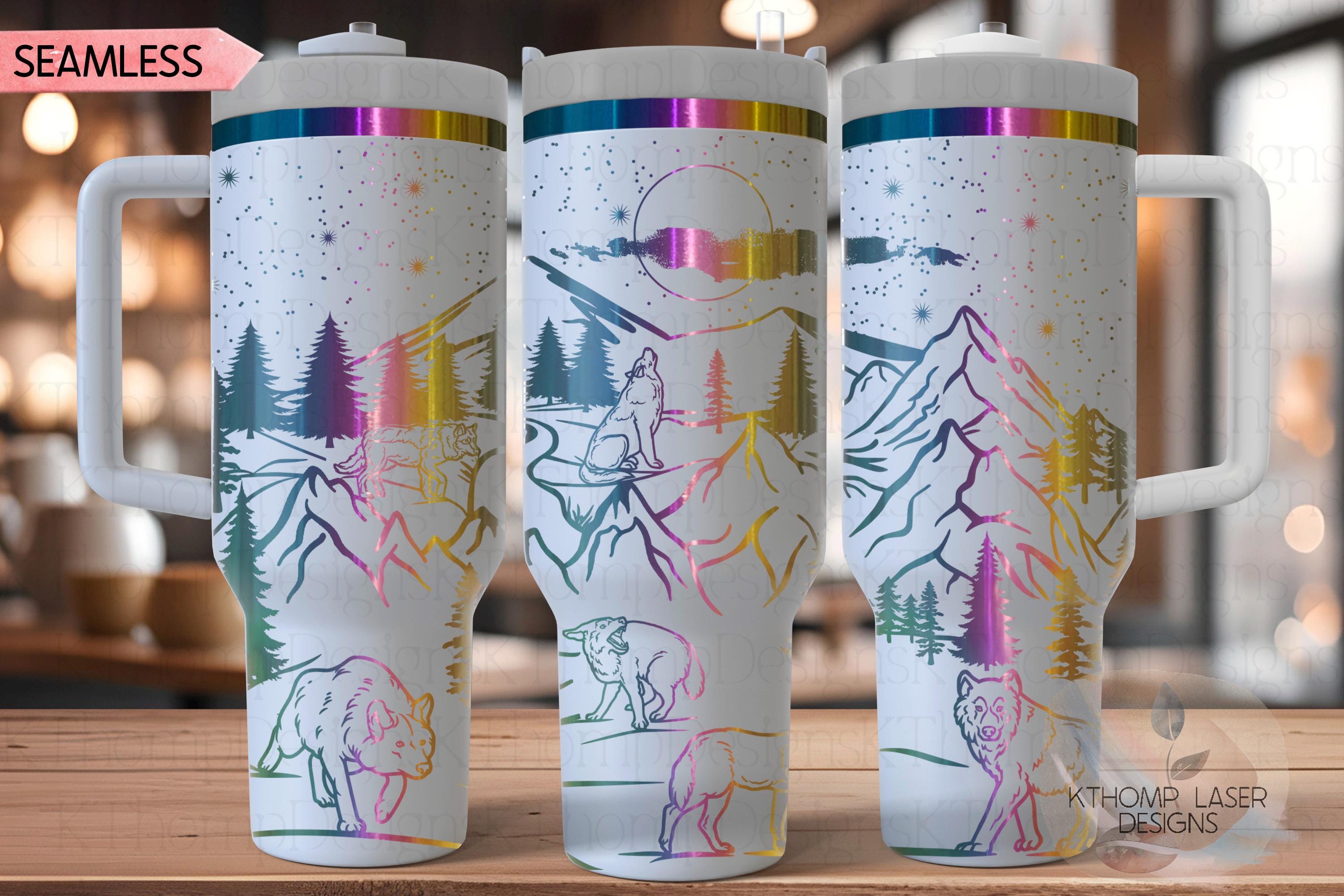 Wolves Mountain Scene Tumbler Wrap SVG | 40oz Laser Engraving File | Rotary Ready Digital Design | Exotic Animal SVG