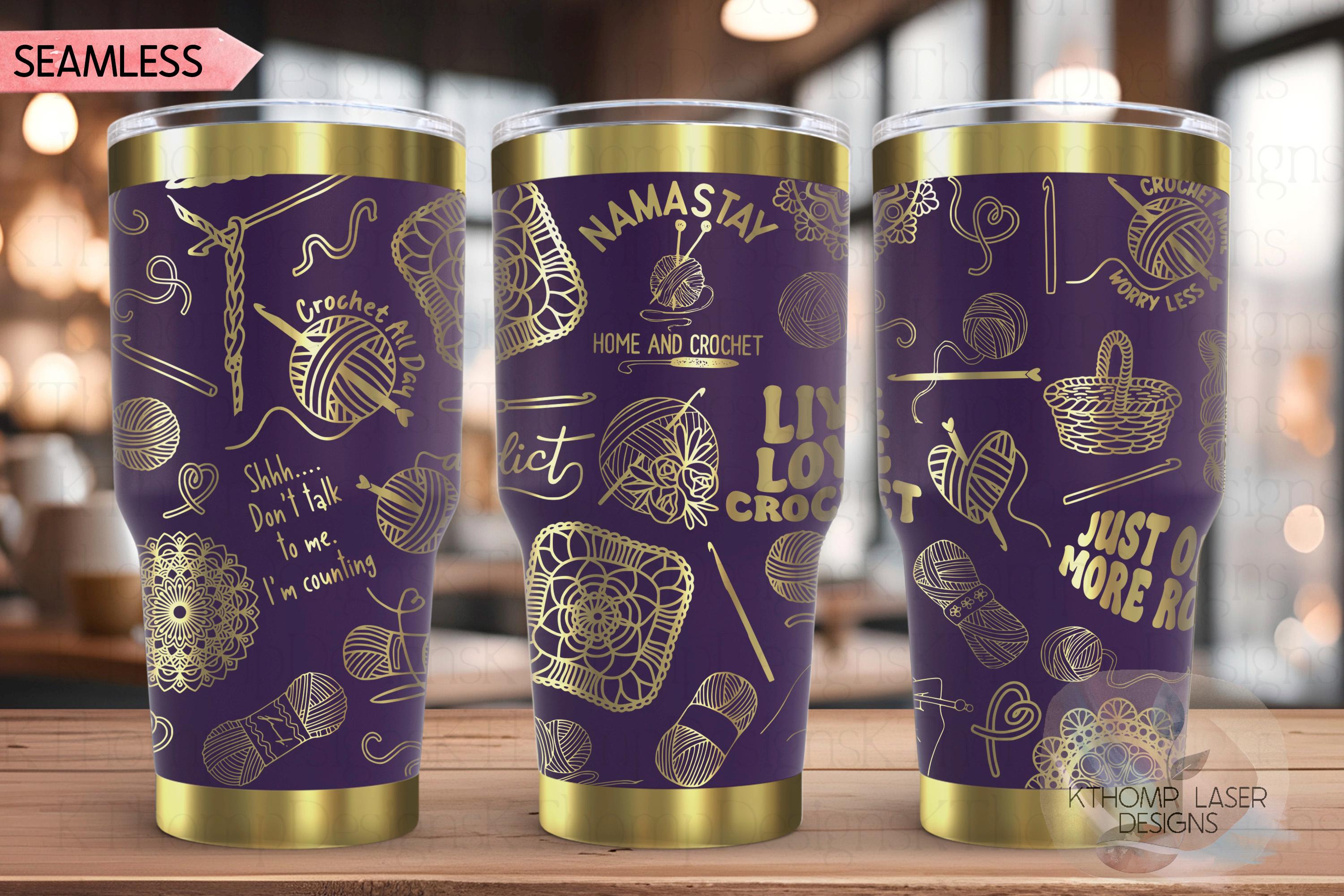 Crocheting Yarn Tumbler Wrap SVG | 20oz and 30oz Laser Engraving File | Rotary Ready Digital Design | Hobby Travel SVG