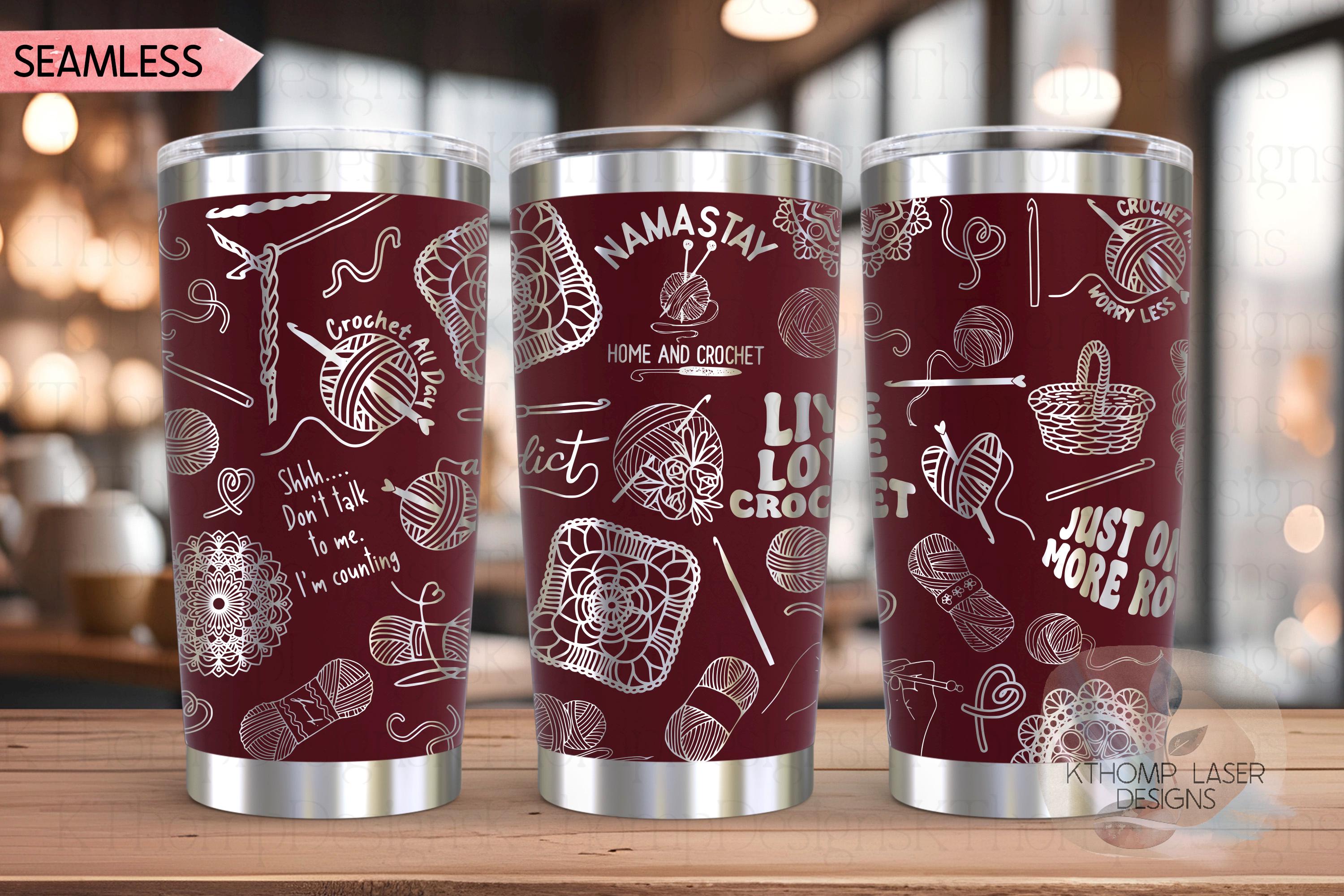 Crocheting Yarn Tumbler Wrap SVG | 20oz and 30oz Laser Engraving File | Rotary Ready Digital Design | Hobby Travel SVG