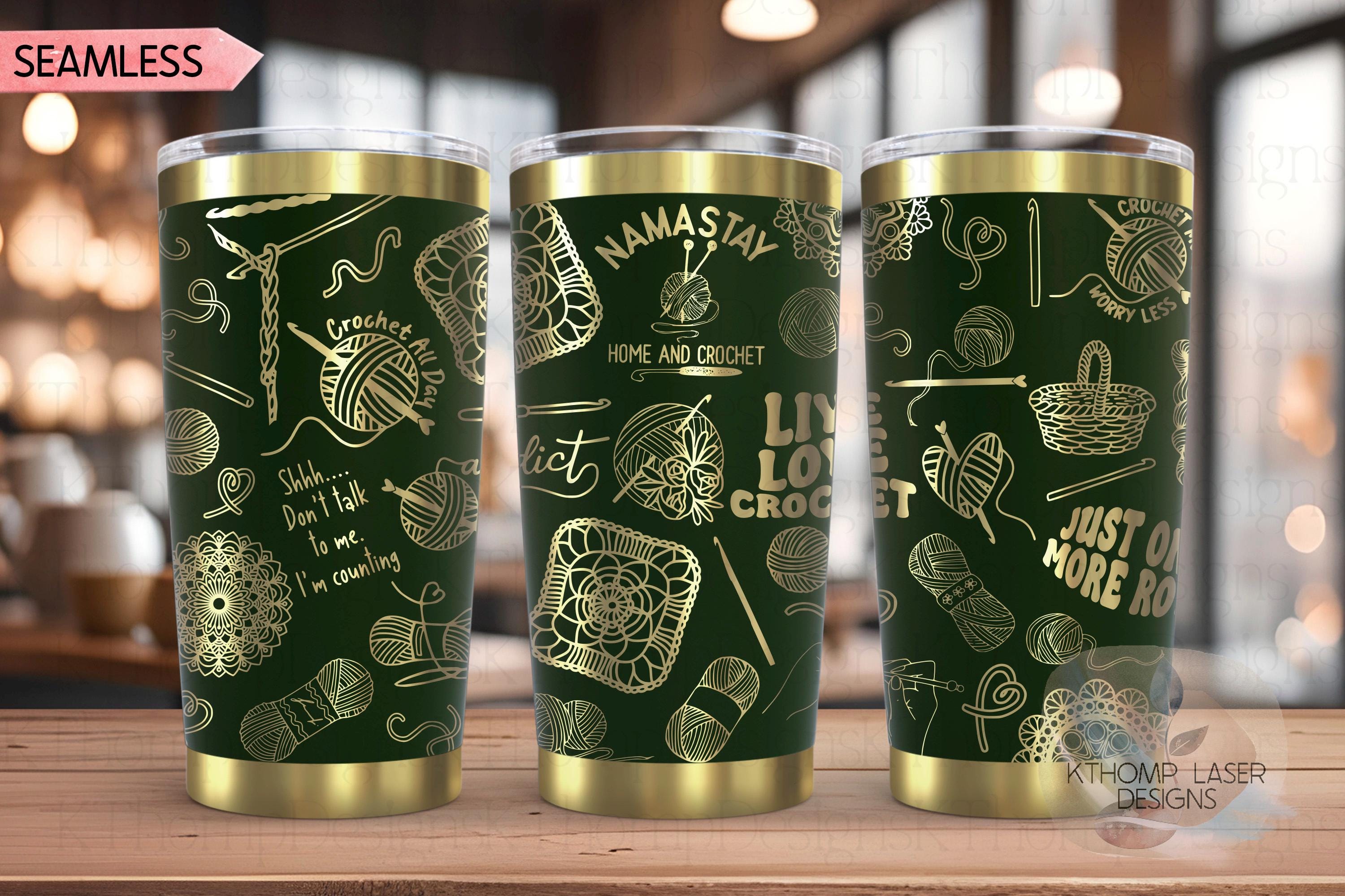 Crocheting Yarn Tumbler Wrap SVG | 20oz and 30oz Laser Engraving File | Rotary Ready Digital Design | Hobby Travel SVG