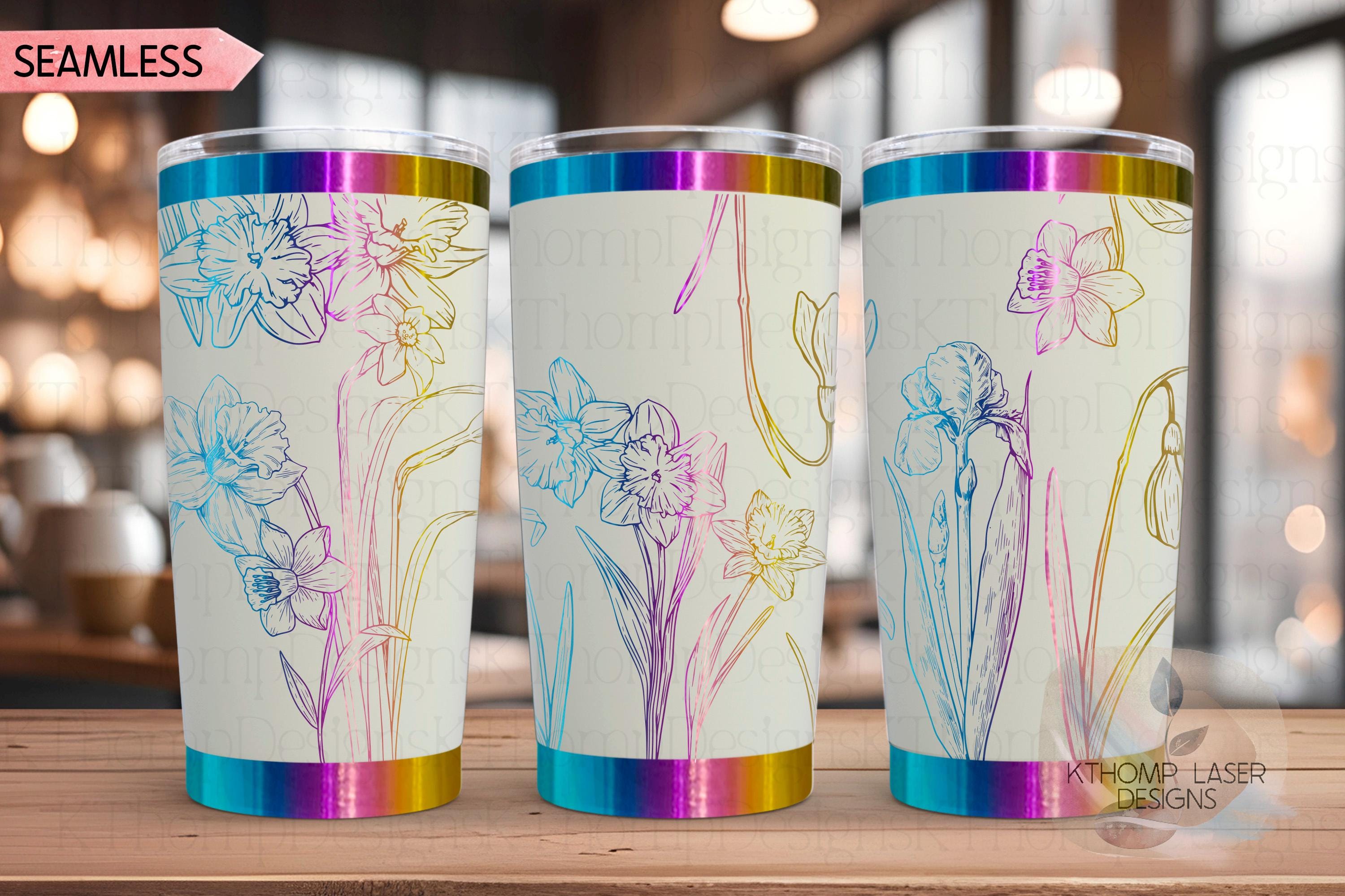 Daffodils Tumbler Wrap SVG | 20oz and 30oz Laser Engraving File | Rotary Engrave Digital Design | Floral SVG Design