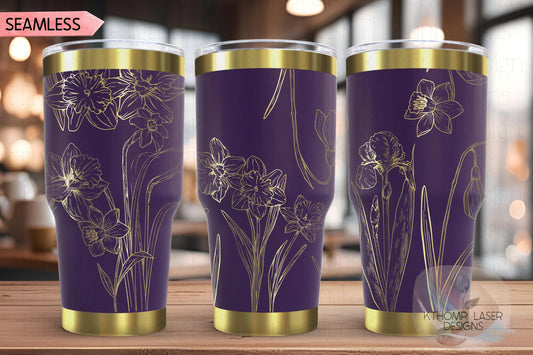 Daffodils Tumbler Wrap SVG | 20oz and 30oz Laser Engraving File | Rotary Engrave Digital Design | Floral SVG Design
