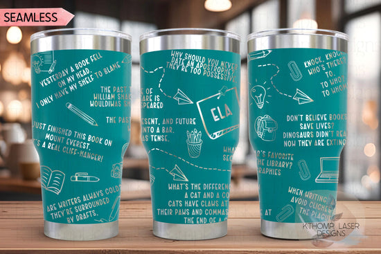 ELA Puns Tumbler Wrap SVG | 20oz and 30oz Laser Engraving File | Rotary Ready Digital Design | Career Gift SVG