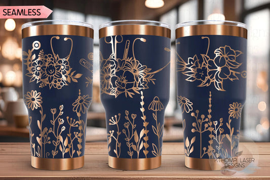 Floral Nurse Stethoscopes Medical Tumbler Wrap SVG | 20oz and 30oz Laser Engraving File | Rotary Ready Digital Design | Career Gift SVG