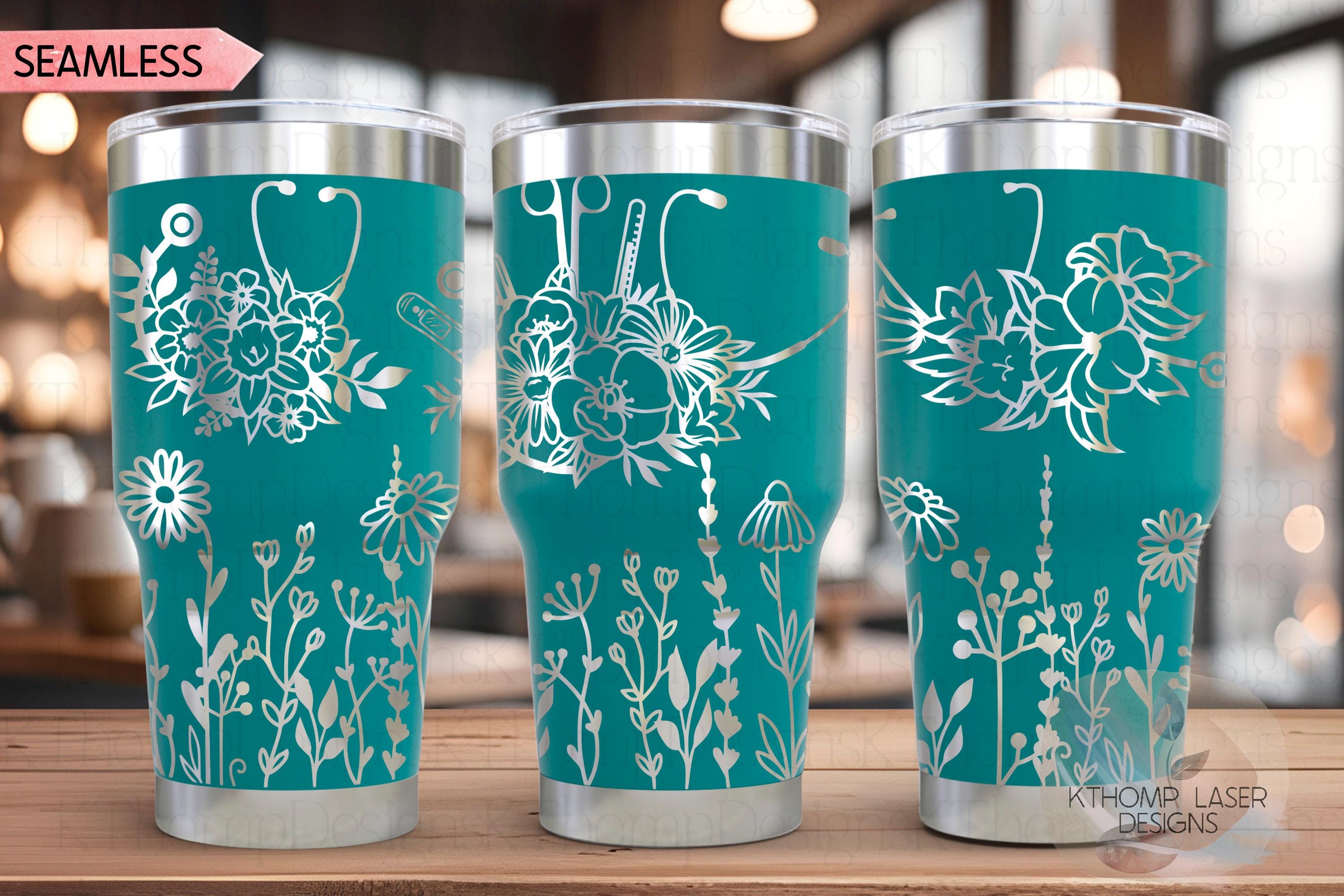 Floral Nurse Stethoscopes Medical Tumbler Wrap SVG | 20oz and 30oz Laser Engraving File | Rotary Ready Digital Design | Career Gift SVG