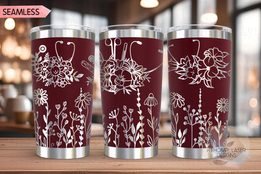 Floral Nurse Stethoscopes Medical Tumbler Wrap SVG | 20oz and 30oz Laser Engraving File | Rotary Ready Digital Design | Career Gift SVG