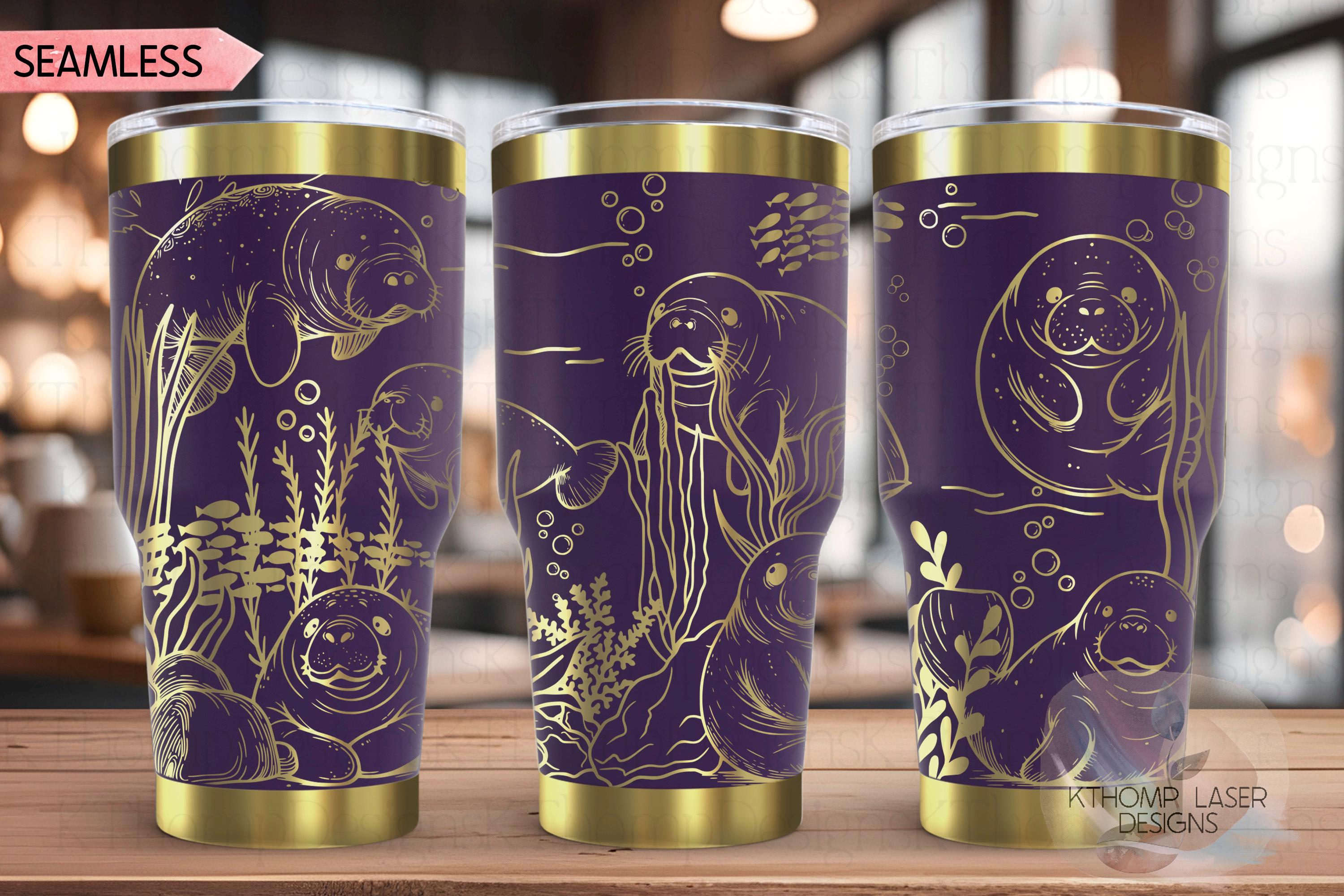 Manatees Ocean Life Tumbler Wrap SVG | 20oz and 30oz Laser Engraving File | Rotary Ready Digital Design | Ocean Nautical SVG