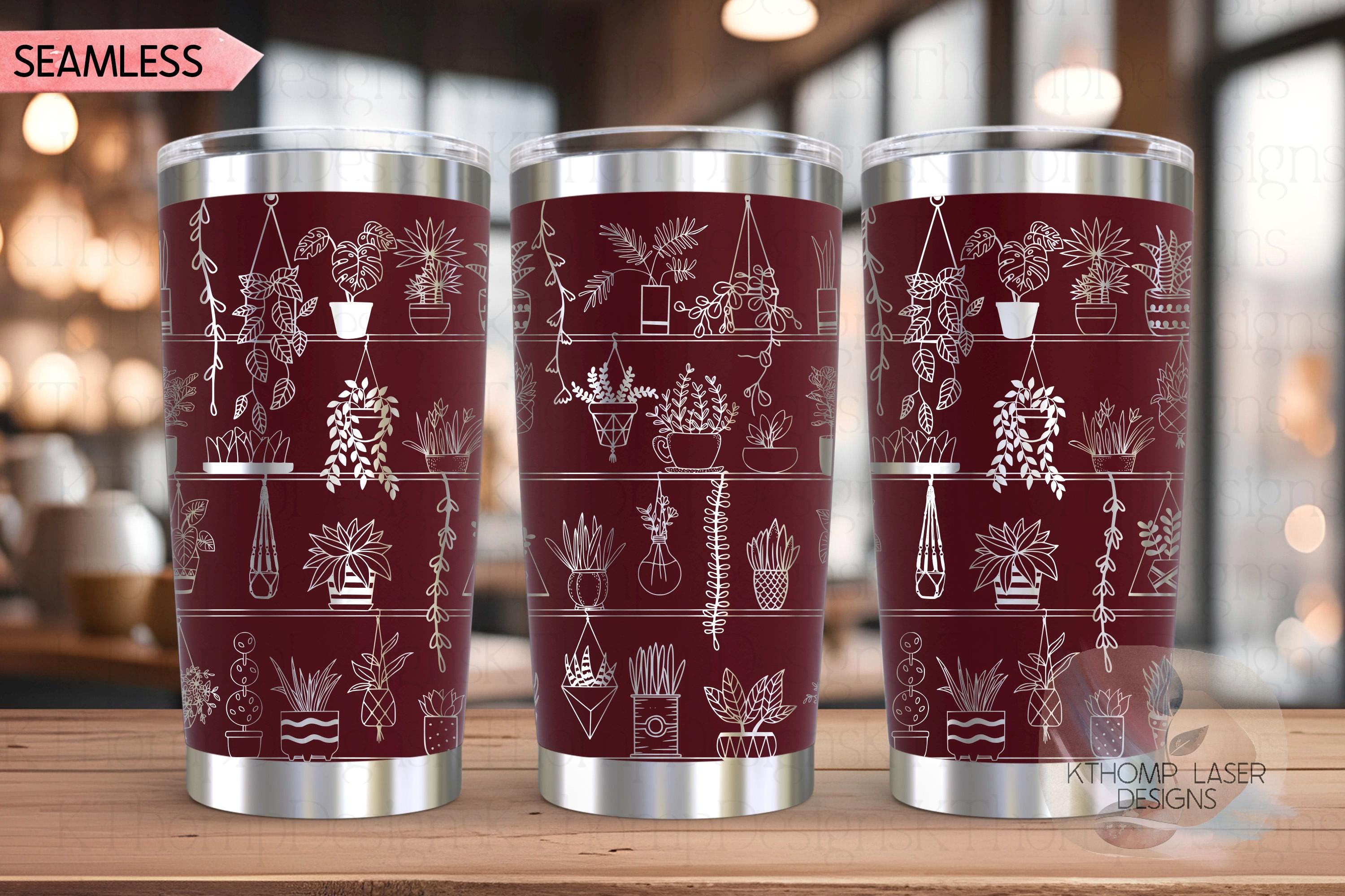 Potted Plant Shelves Tumbler Wrap SVG | 20oz and 30oz Laser Engraving File | Rotary Engrave Digital Design | Floral SVG Design