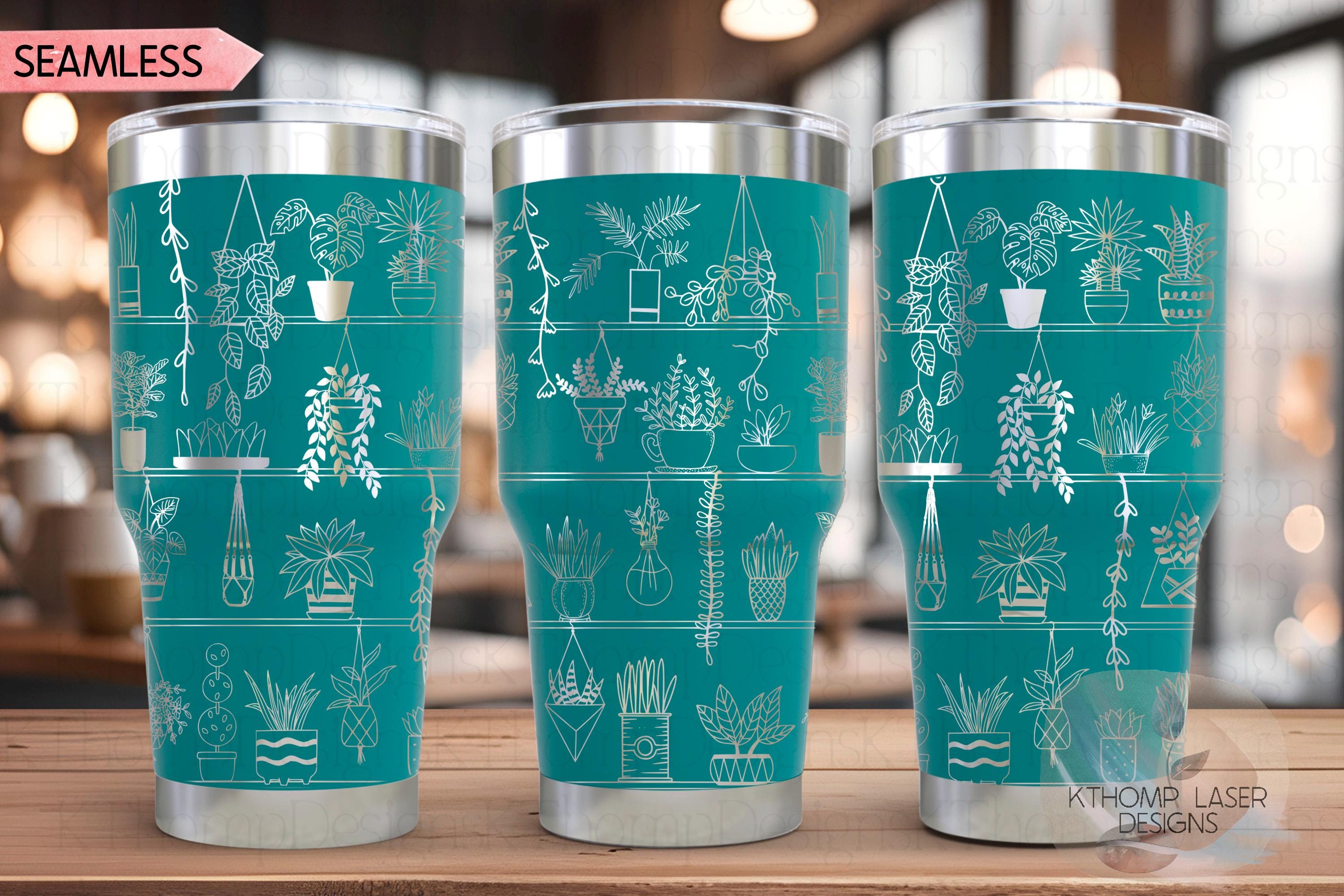 Potted Plant Shelves Tumbler Wrap SVG | 20oz and 30oz Laser Engraving File | Rotary Engrave Digital Design | Floral SVG Design