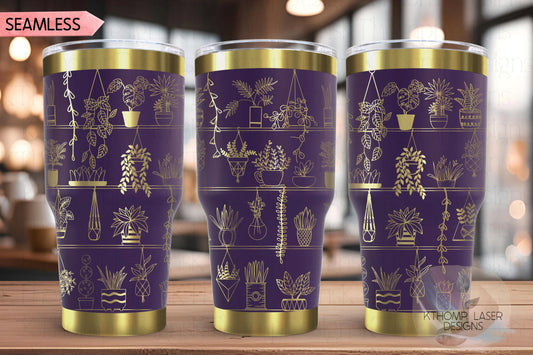 Potted Plant Shelves Tumbler Wrap SVG | 20oz and 30oz Laser Engraving File | Rotary Engrave Digital Design | Floral SVG Design