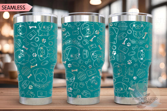 Pugs Tumbler Wrap SVG | 20oz and 30oz Laser Engraving File | Rotary Engrave Digital Design | Dog Lover Gift