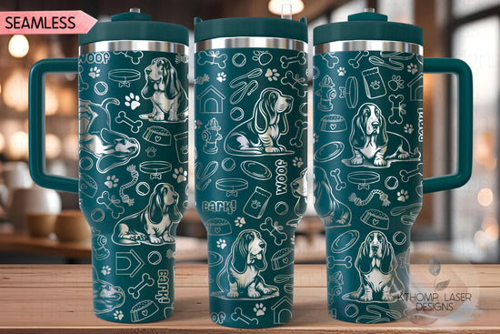 Bassett Hound Tumbler Wrap SVG | 40oz Laser Engraving File | Rotary Engrave Digital Design | Dog Lover Gift
