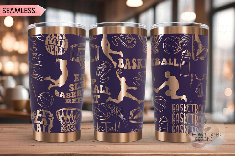 Basketball Fan Male Sports Tumbler Wrap SVG | 20oz and 30oz Laser Engraving File | Rotary Ready Digital Design | Sports Fan SVG