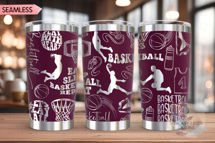 Basketball Fan Male Sports Tumbler Wrap SVG | 20oz and 30oz Laser Engraving File | Rotary Ready Digital Design | Sports Fan SVG