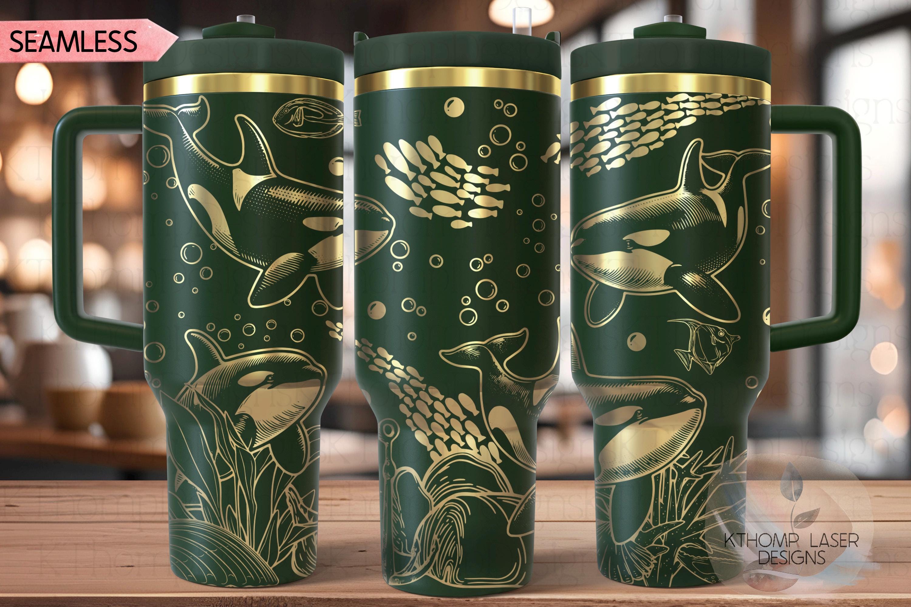Orcas Killer Whales Tumbler Wrap SVG | 40oz Laser Engraving File | Rotary Ready Digital Design | Ocean Nautical SVG