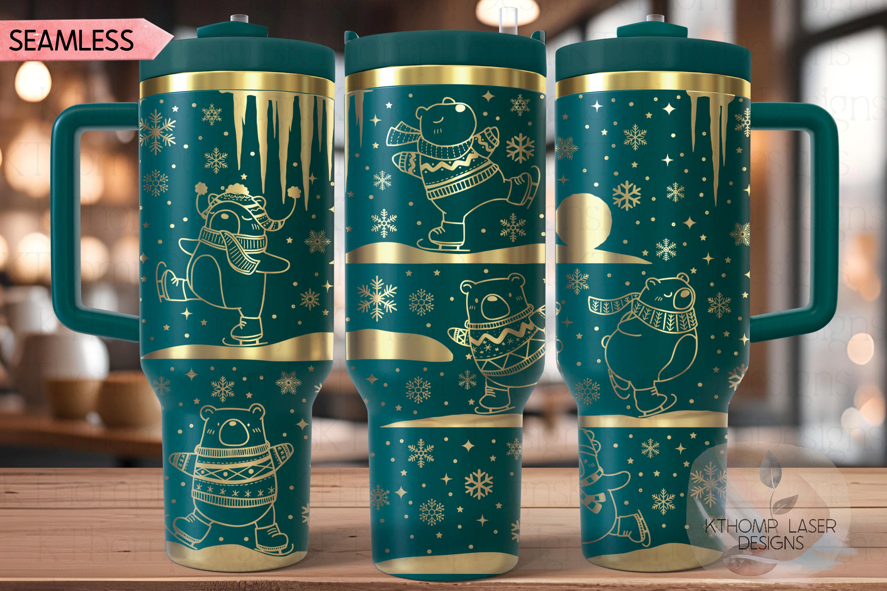 Ice Skating Bears Winter Bears Tumbler Wrap SVG | 40oz Laser Engraving File | Rotary Ready Digital Design | Fantasy Magic SVG