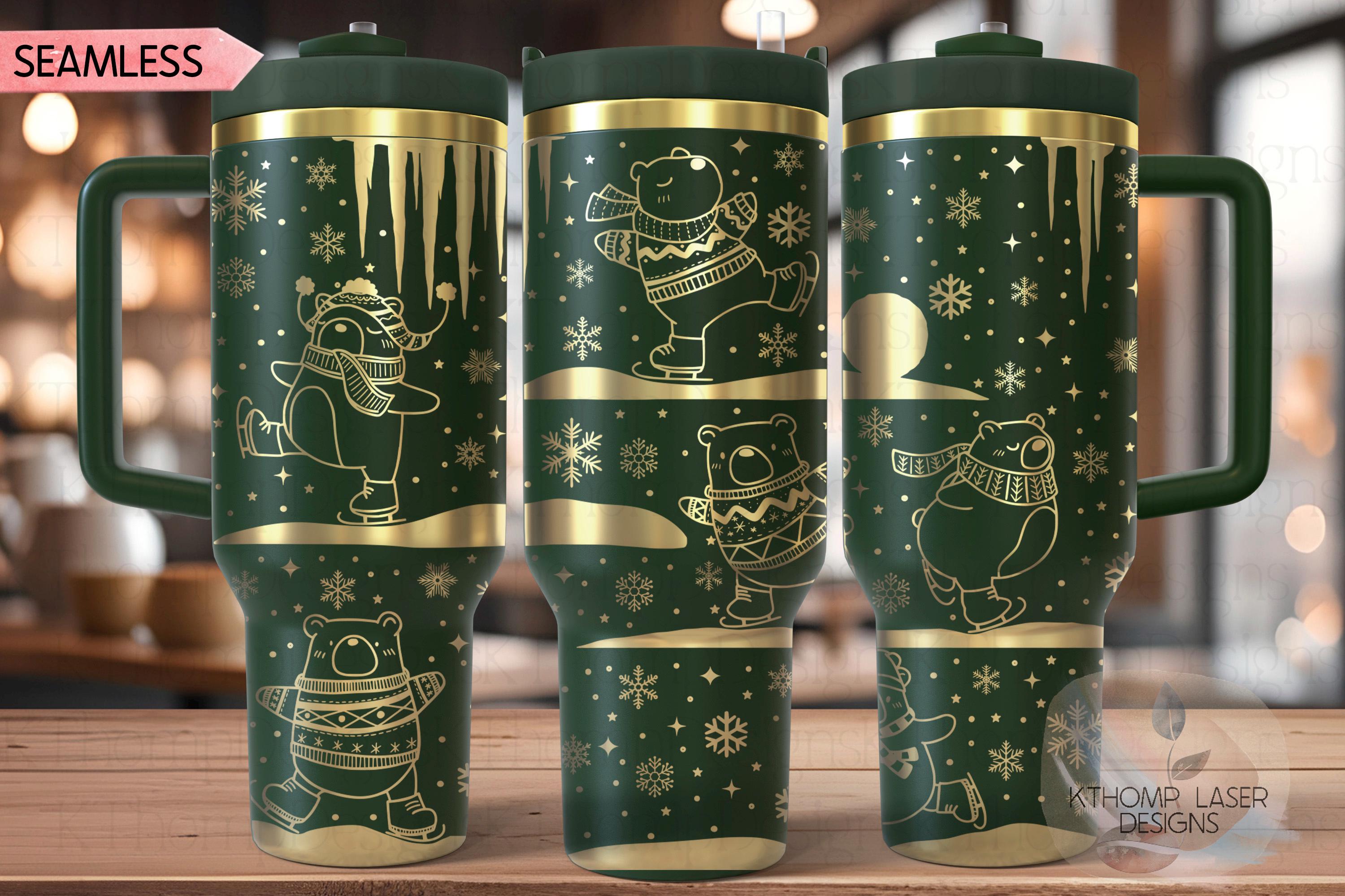 Ice Skating Bears Winter Bears Tumbler Wrap SVG | 40oz Laser Engraving File | Rotary Ready Digital Design | Fantasy Magic SVG