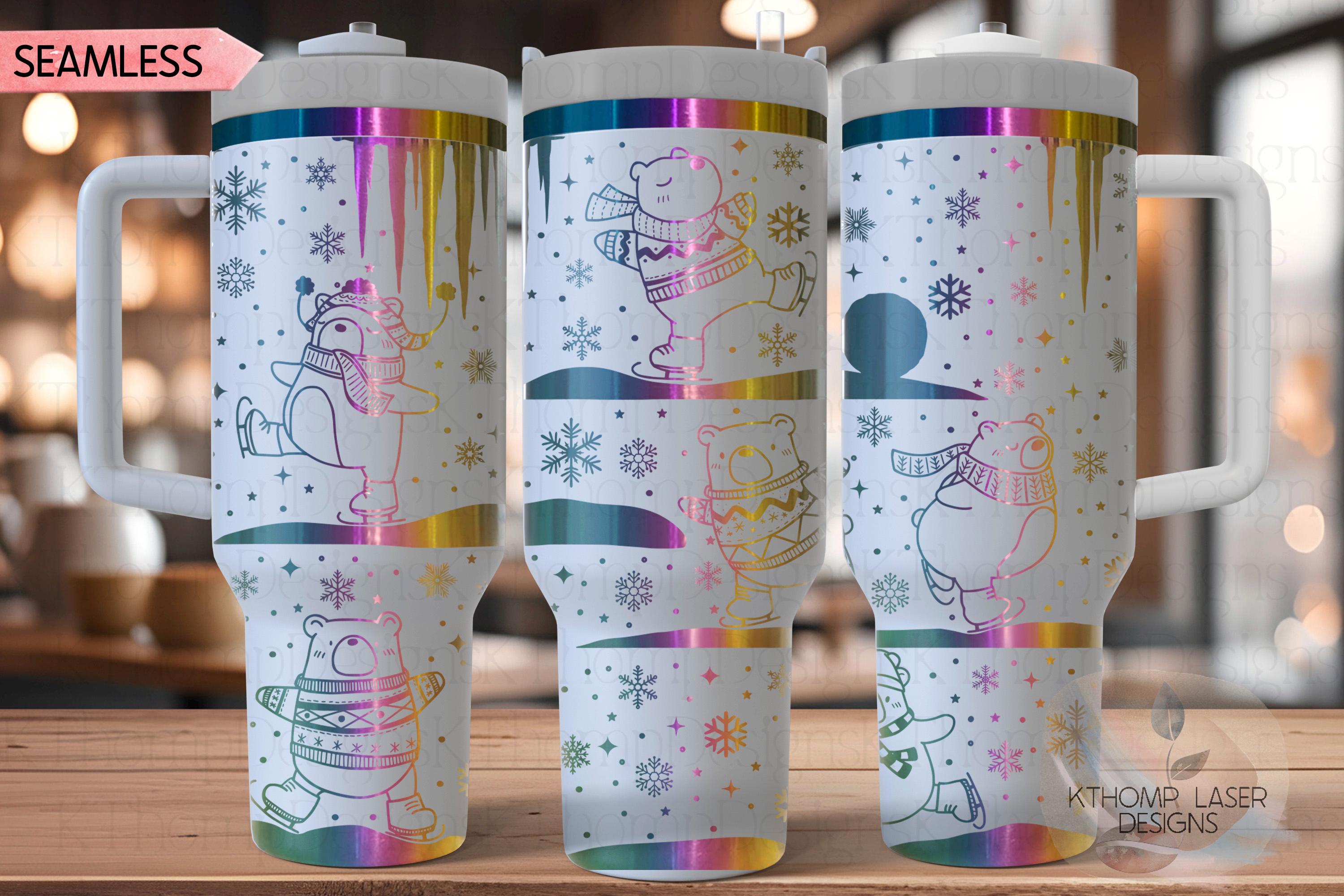 Ice Skating Bears Winter Bears Tumbler Wrap SVG | 40oz Laser Engraving File | Rotary Ready Digital Design | Fantasy Magic SVG