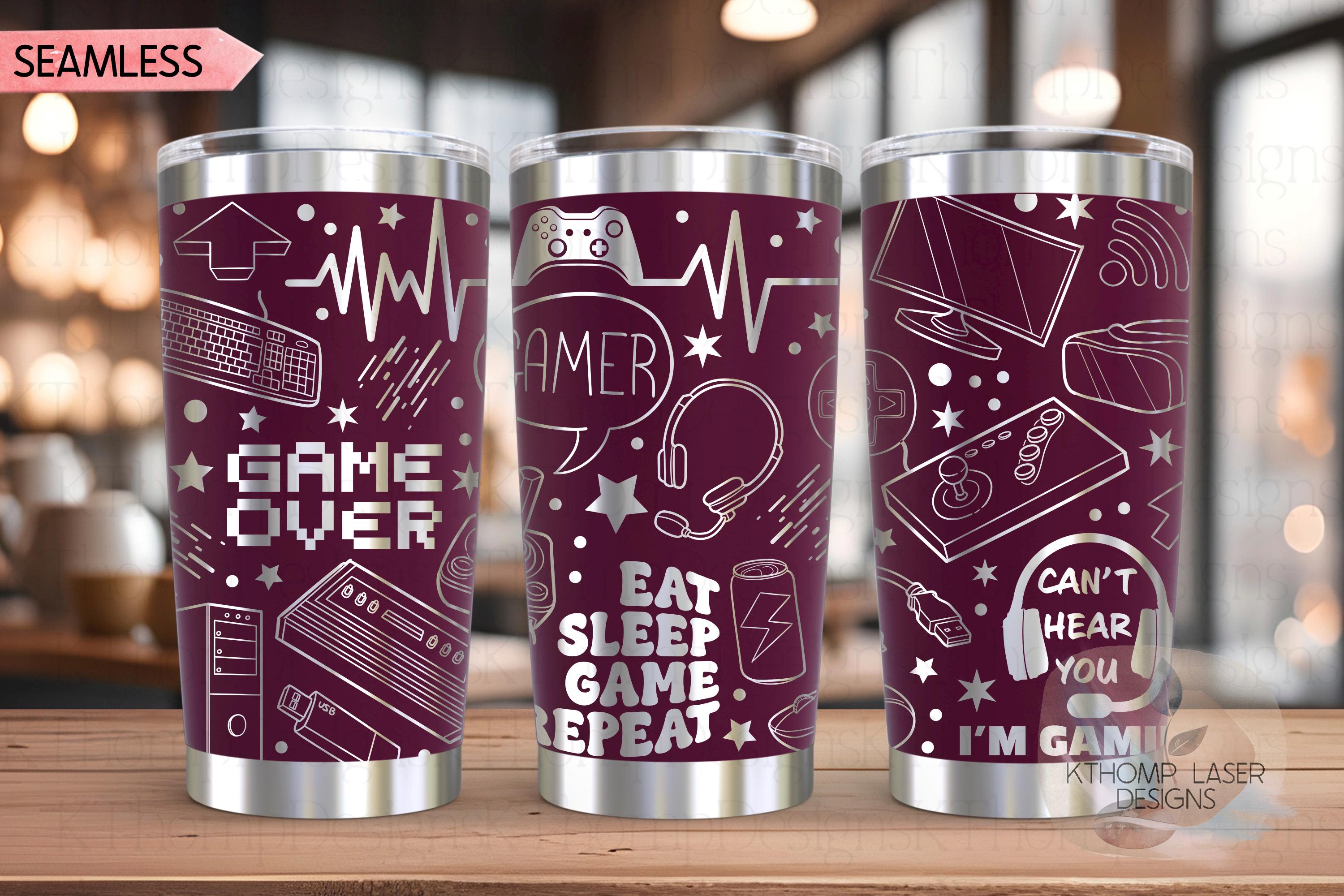 Gamer Video Game Tumbler Wrap SVG | 20oz and 30oz Laser Engraving File | Rotary Ready Digital Design | Hobby Travel SVG