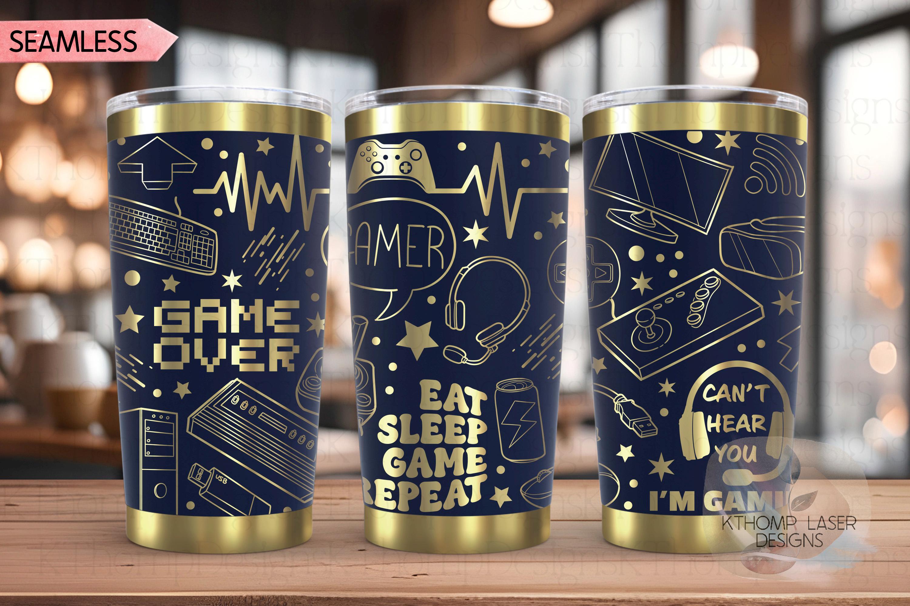 Gamer Video Game Tumbler Wrap SVG | 20oz and 30oz Laser Engraving File | Rotary Ready Digital Design | Hobby Travel SVG