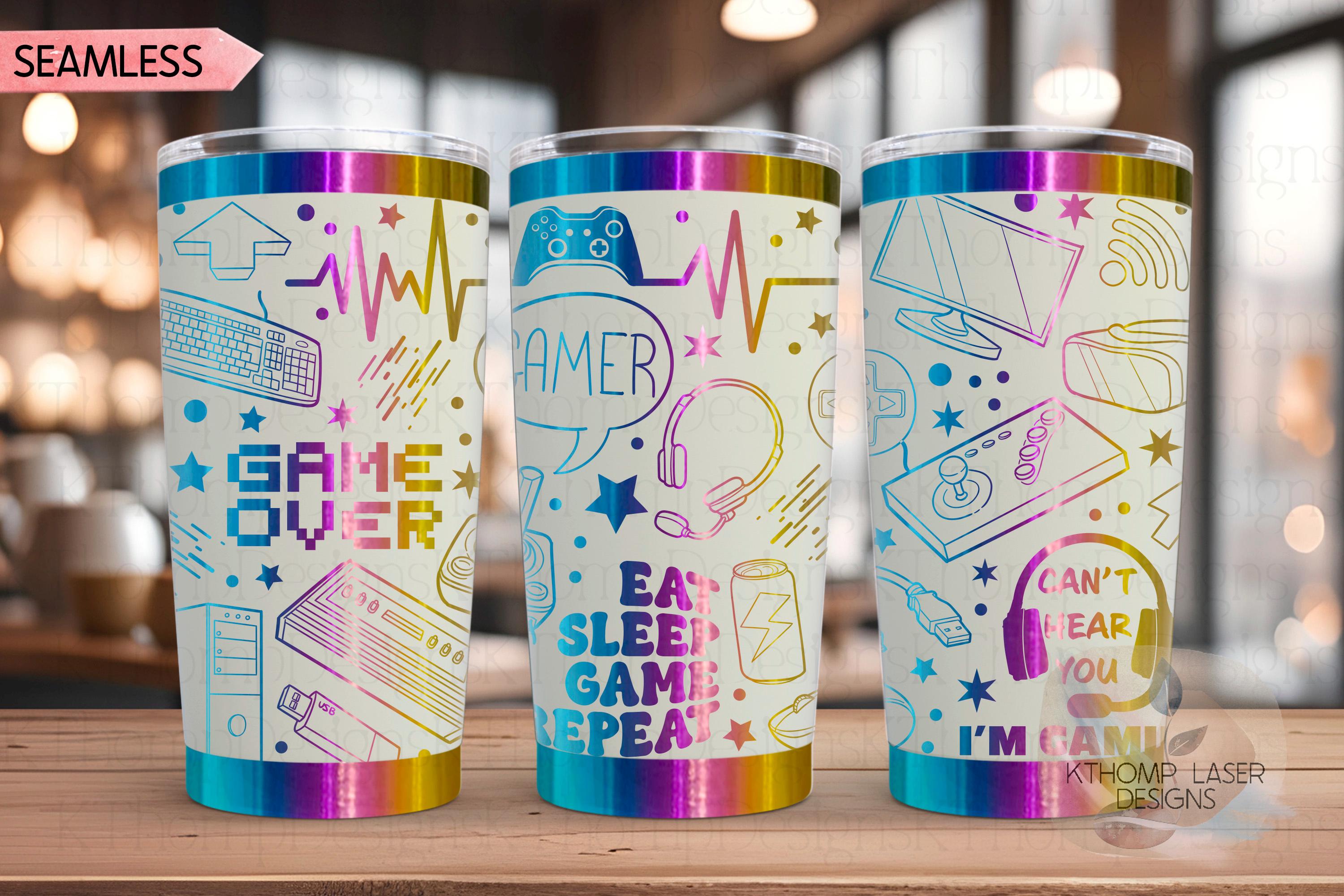 Gamer Video Game Tumbler Wrap SVG | 20oz and 30oz Laser Engraving File | Rotary Ready Digital Design | Hobby Travel SVG