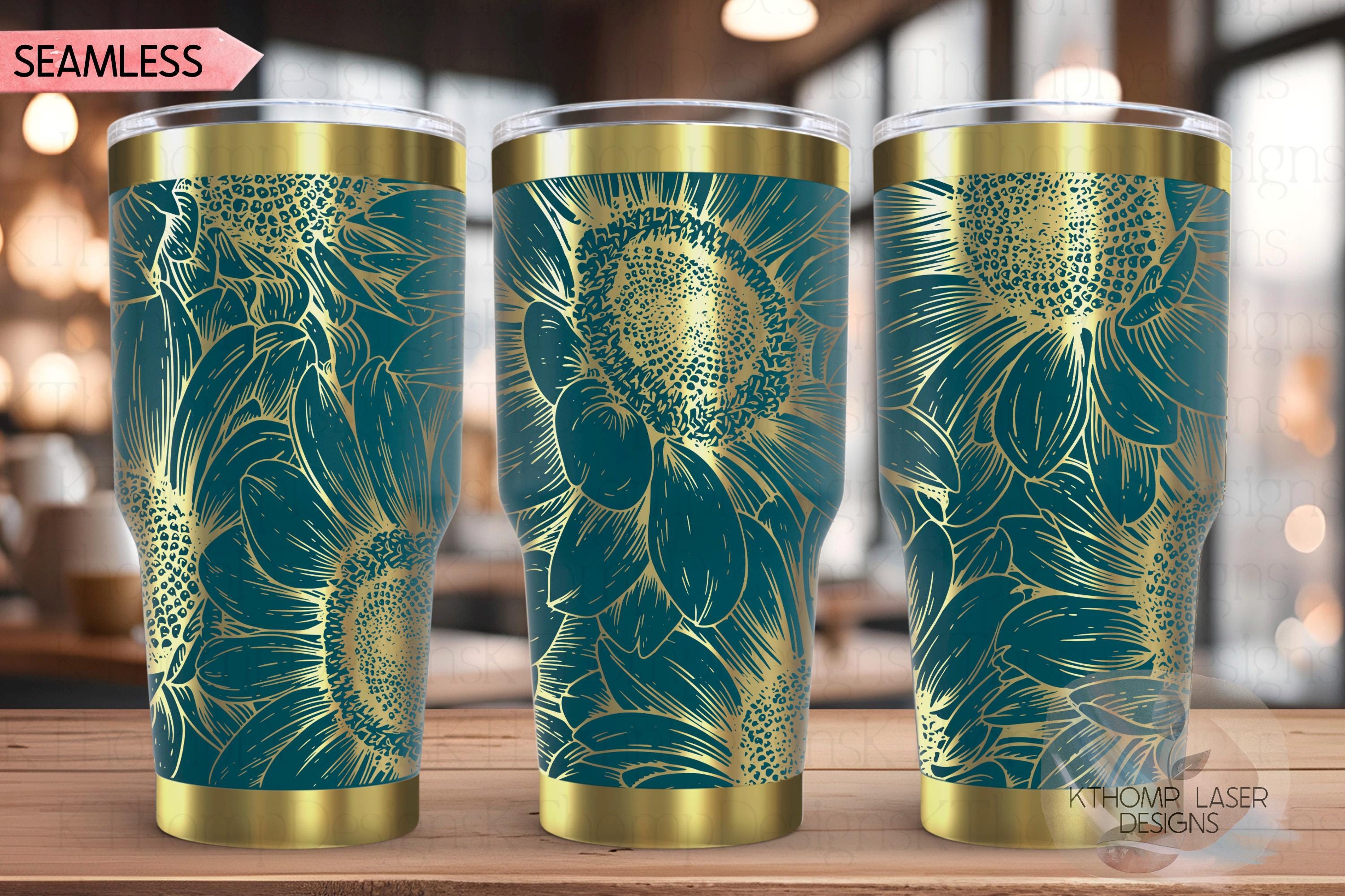 Sunflower Tumbler Wrap SVG | 20oz and 30oz Laser Engraving File | Rotary Engrave Digital Design | Floral SVG Design